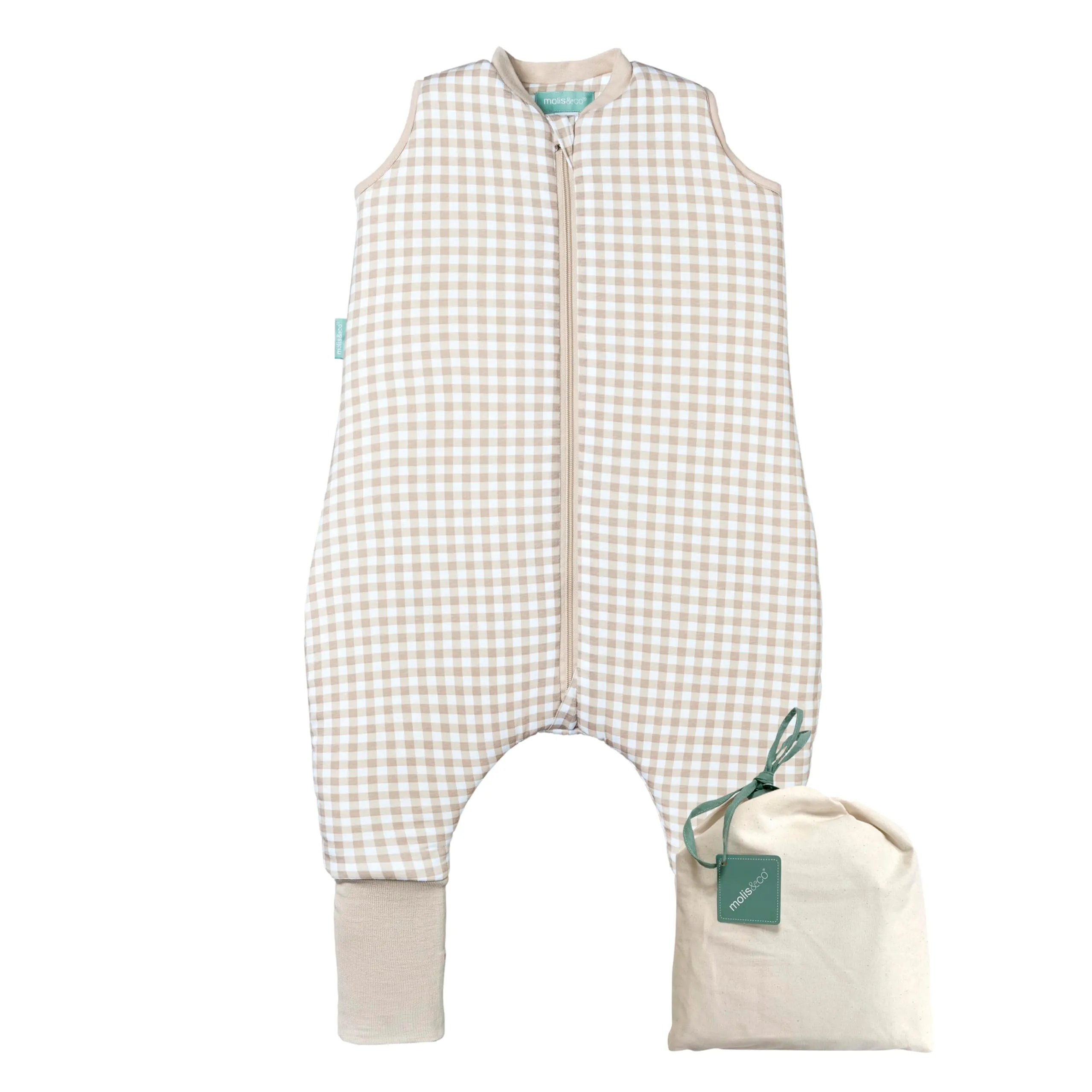 molis & co Sacco Nanna con piedini e calzini, 2.5 TOG, 100% Cotone (Vichy Beige, 3 anni) - immagine 1