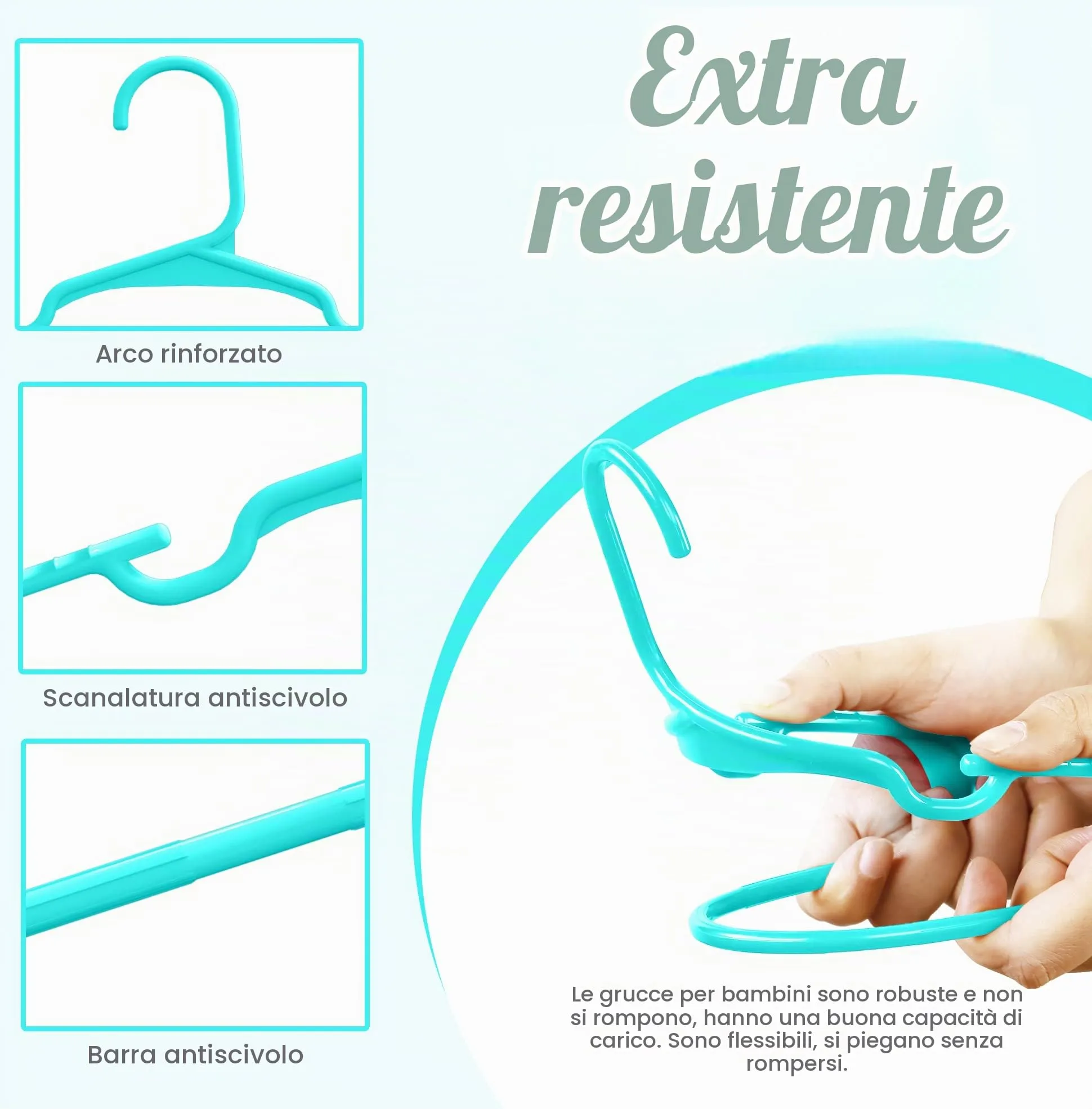 Utopia Home Appendiabiti per Bambini e Neonati, Confezione da 40, Verde Acqua - immagine 4