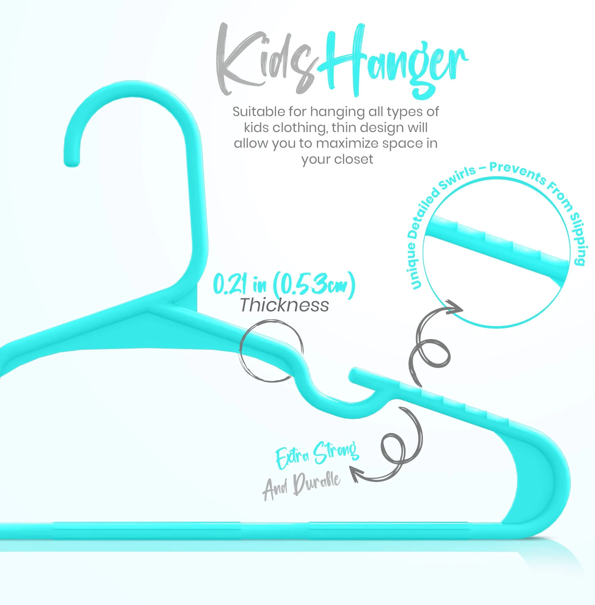 Utopia Home Grucce per Vestiti Bambini e Neonati in Plastica, 20 Pezzi, 29,9 cm, Verde Acqua - immagine 2