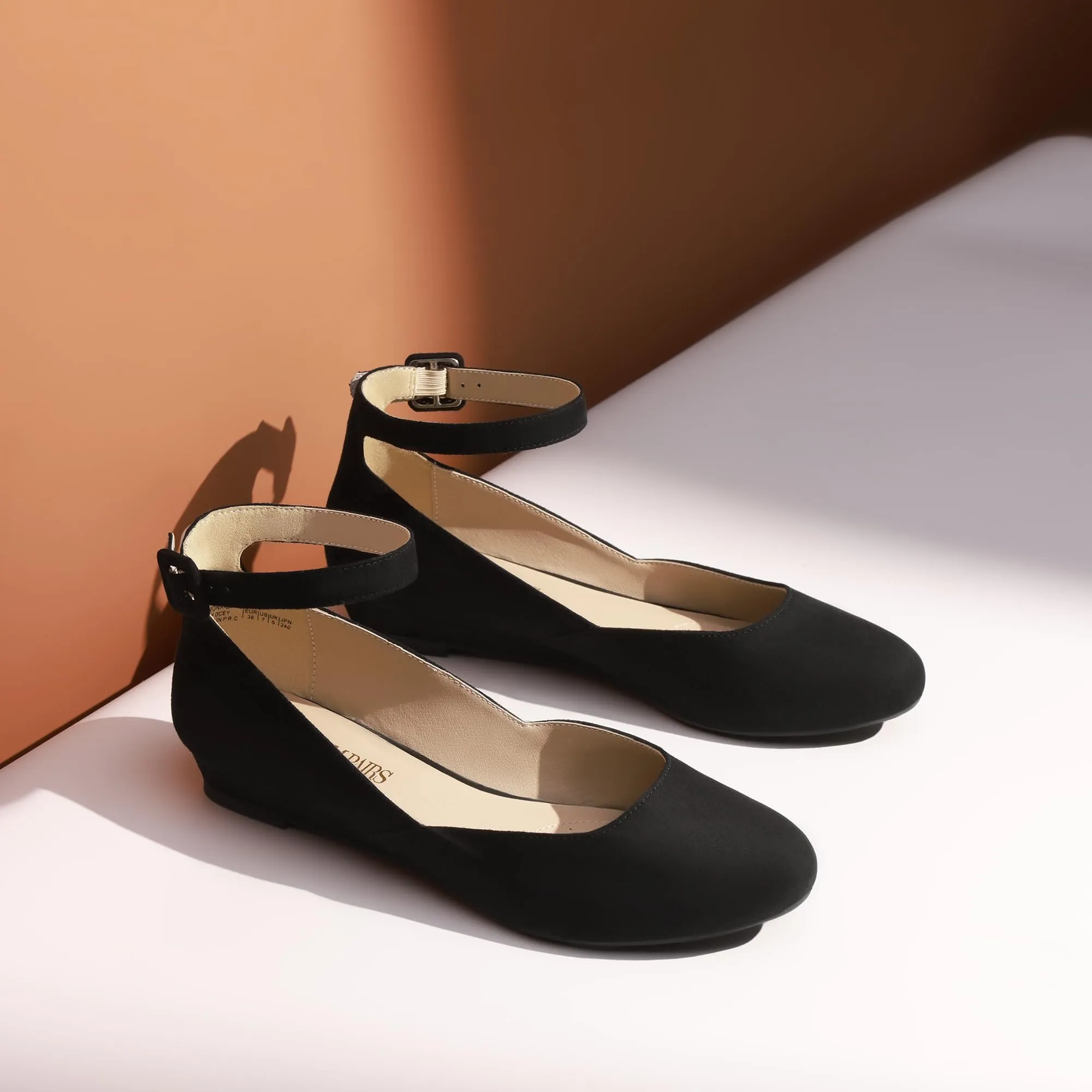 Dream Pairs Ballerine Donna con Cinghia in Camoscio Nero, 38 EU - immagine 4