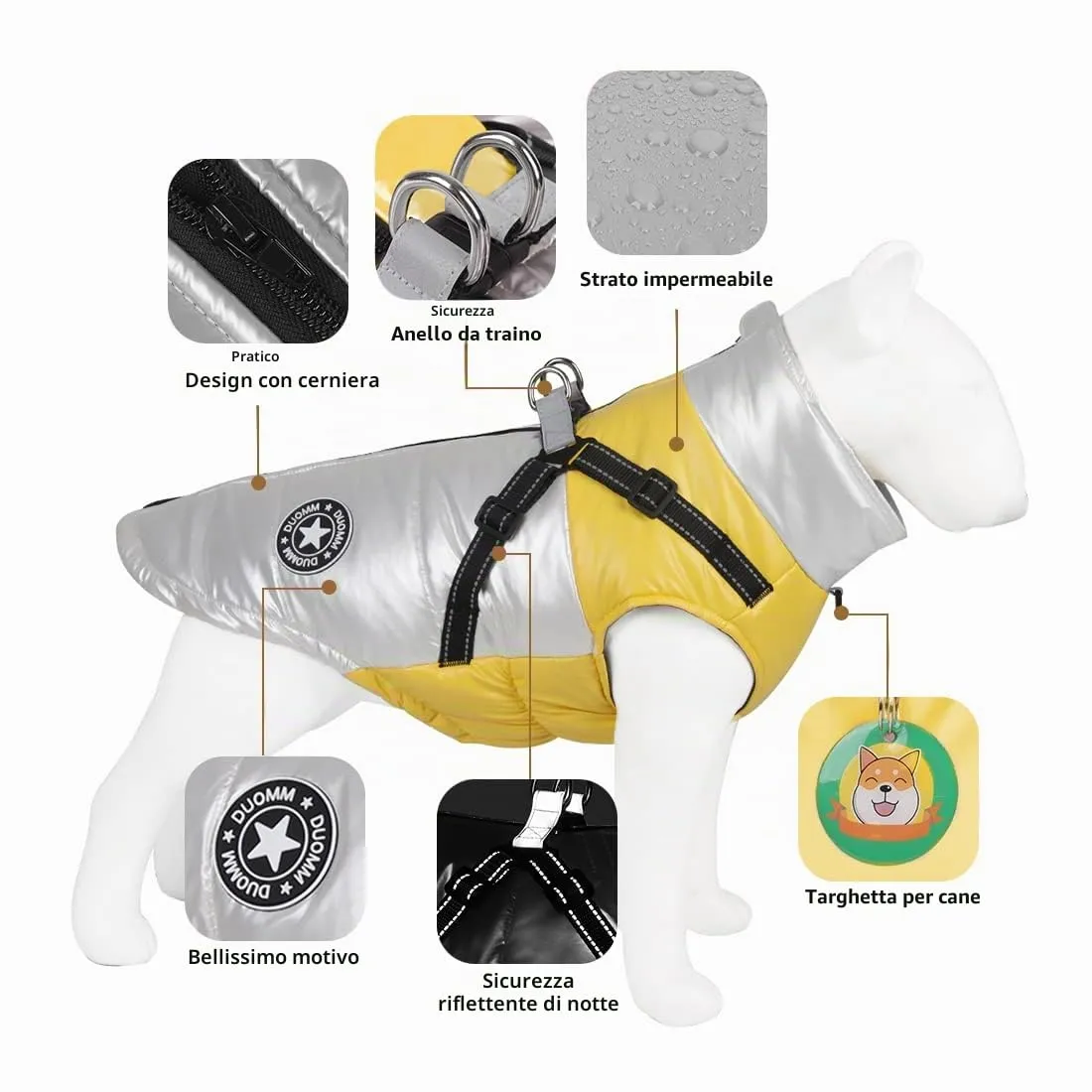 DoggieKit Cappotto Impermeabile e Riflettente in Cotone per Cani e Gatti, Inverno, Bianco, XXL - immagine 3