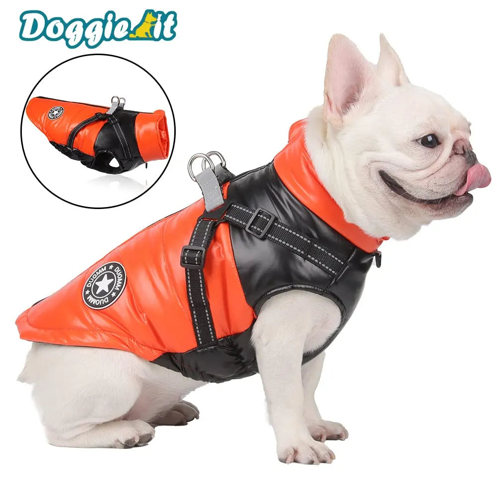 DoggieKit Cappotto Impermeabile e Riflettente per Cani e Gatti, Giacca in Cotone per Inverno, Taglia L, Arancia - immagine 7