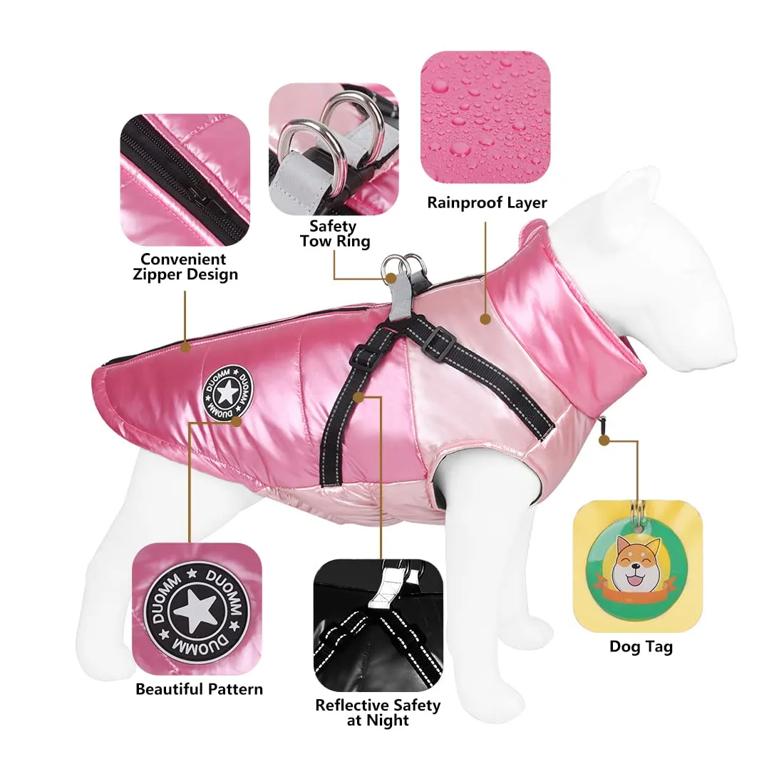 DoggieKit Cappotto Impermeabile e Riflettente in Cotone per Cani e Gatti, Taglia M - immagine 3