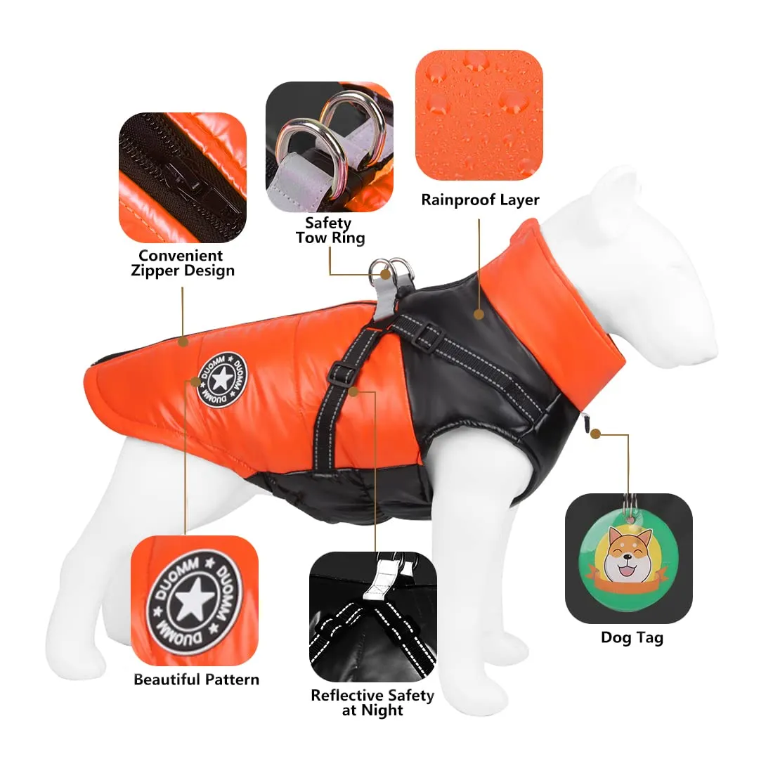 DoggieKit Cappotto Impermeabile Riflettente in Cotone per Cani e Gatti, Inverno, Taglia XL, Arancia - immagine 3
