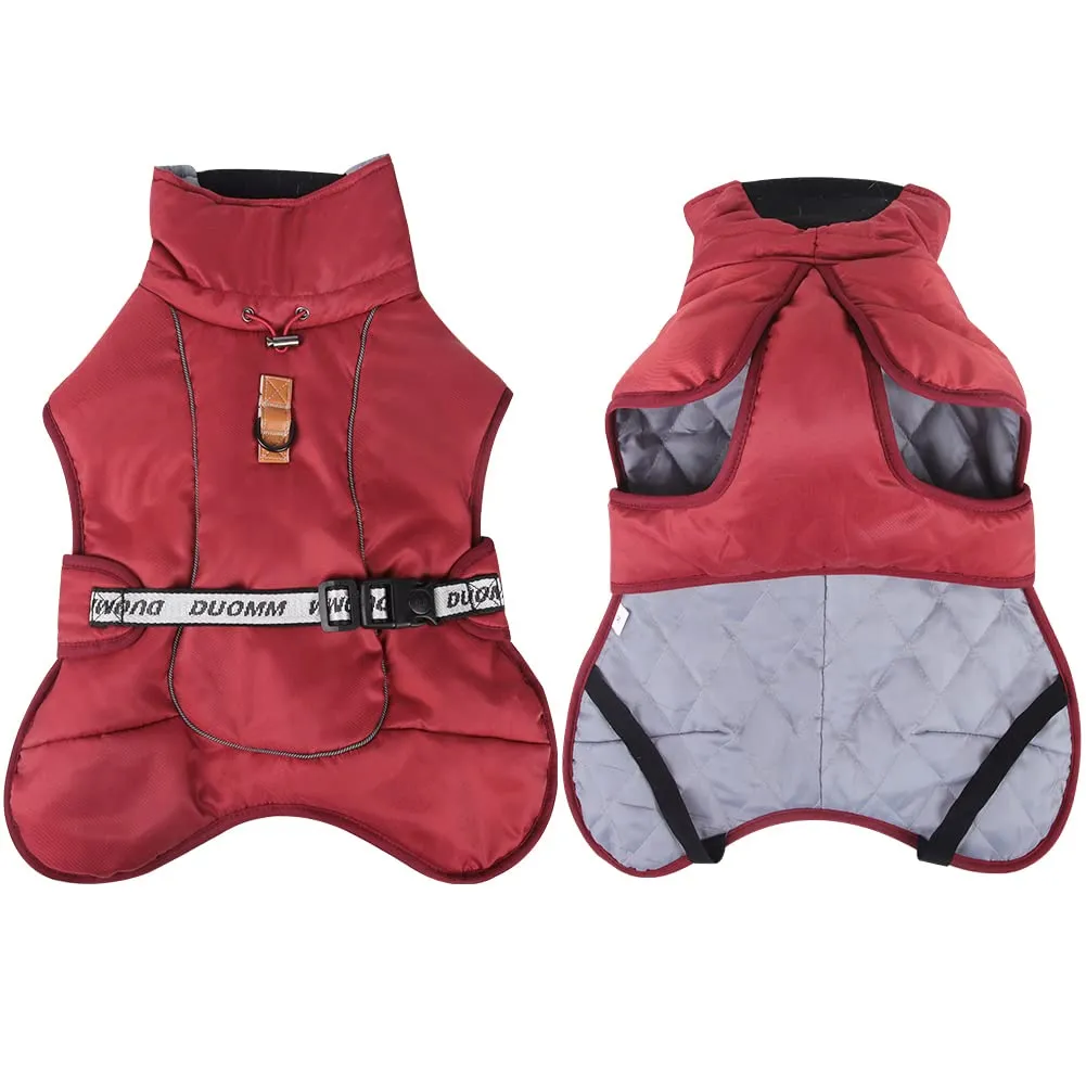 DoggieKit Giacca per Cani Impermeabile e Antivento Invernale con Strisce Riflettenti e Foro per Imbracatura, Taglia 4XL, Rosso - immagine 2