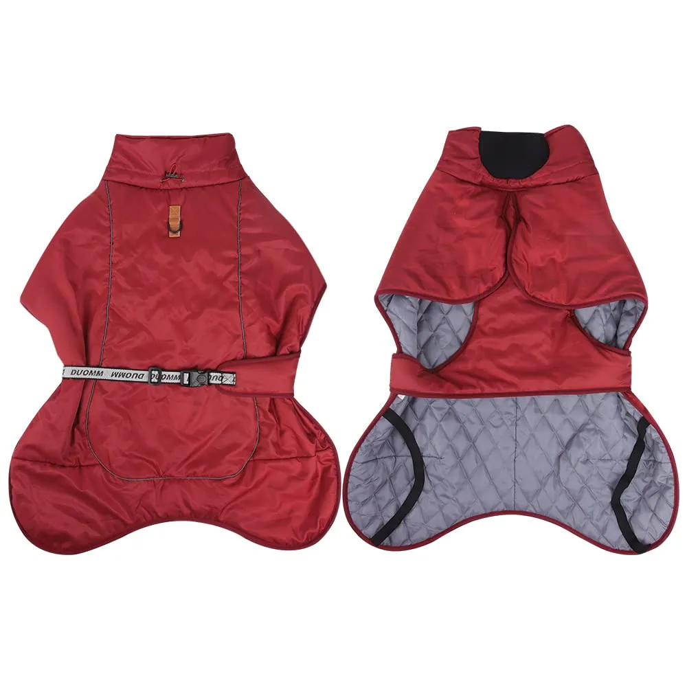 DoggieKit Giacca per Cani Impermeabile e Antivento Inverno con Strisce Riflettenti e Foro per Imbracatura, Taglia 2XL, Rosso - immagine 2