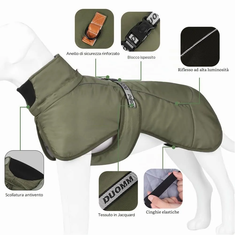 DoggieKit Giacca Impermeabile e Antivento per Cani, Calda per Inverno con Strisce Riflettenti e Foro per Imbracatura, Taglia 4XL, Verde - immagine 3