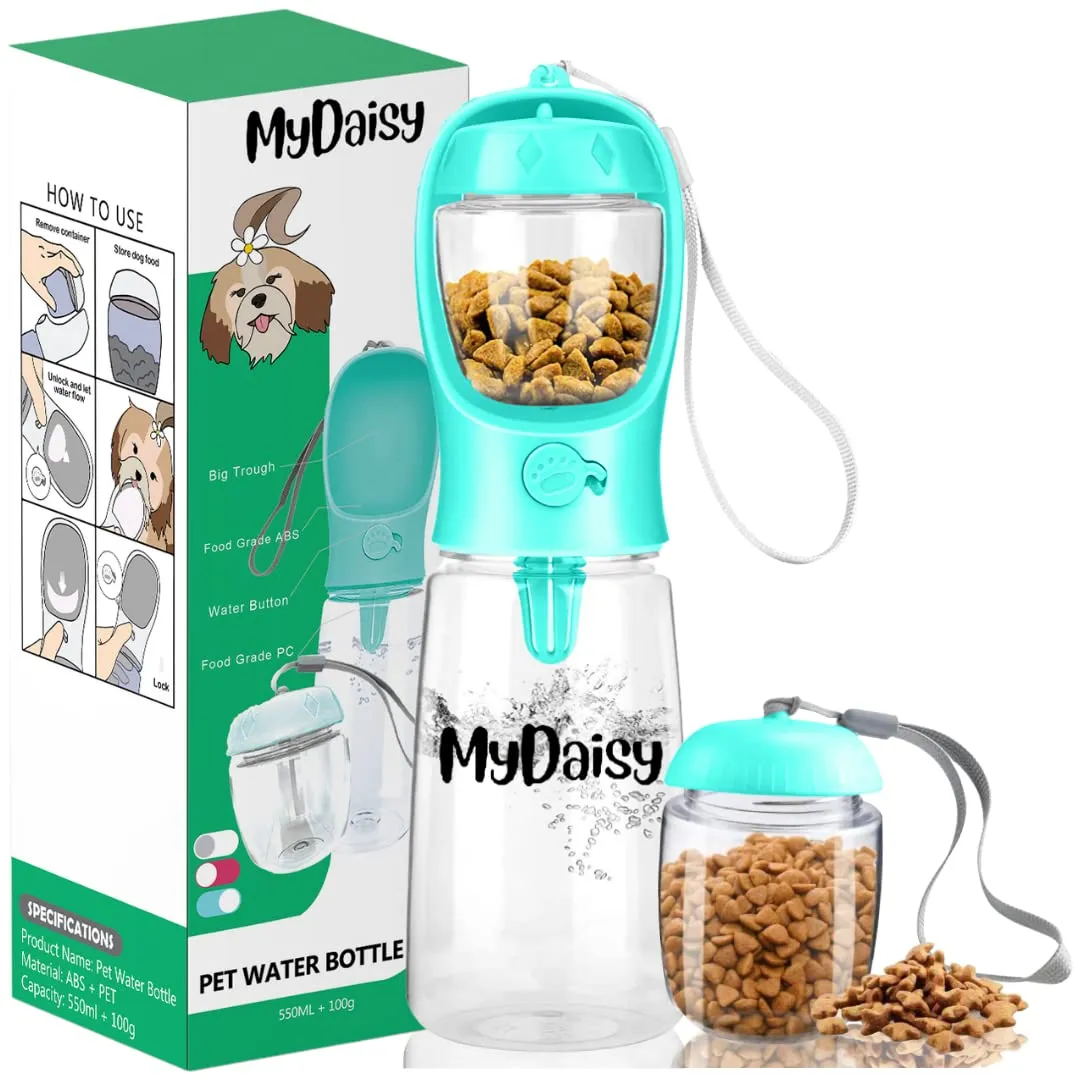 MYDAISY Borraccia per Cani Portatile da Viaggio, Capacità 550ml e 100g, Blu - immagine 1