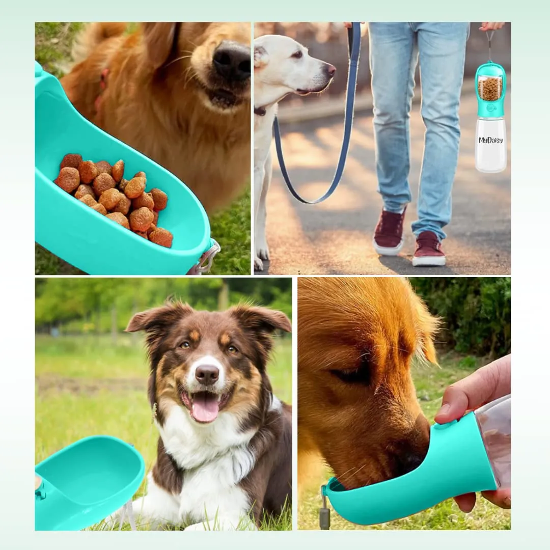 MYDAISY Borraccia per Cani Portatile da Viaggio, Capacità 550ml e 100g, Blu - immagine 3