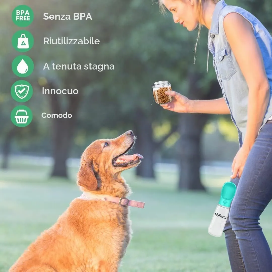MYDAISY Borraccia per Cani Portatile da Viaggio, Capacità 550ml e 100g, Blu - immagine 5