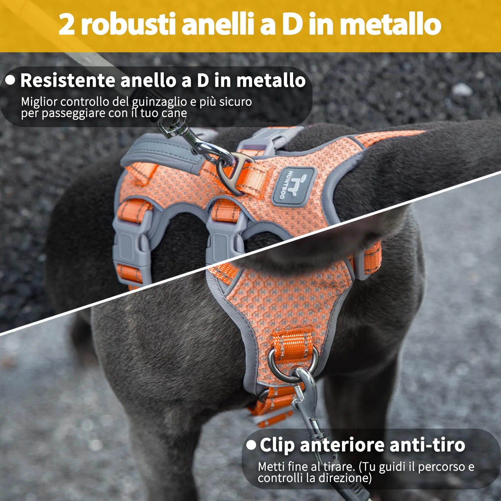 Huntboo Imbracatura per cani a prova di fuga, riflettente, traspirante e regolabile con maniglia, X-Large, Arancione - immagine 5
