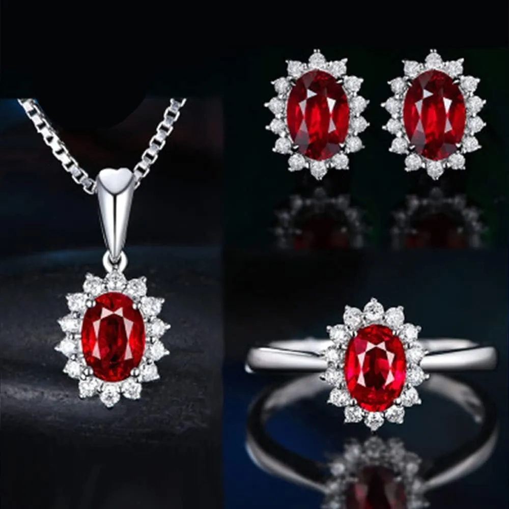 TOFBS Set di Gioielli con Zirconi Cubici per Donna e Ragazze, Collana, Orecchini, Bracciale e Anello (Rosso) - immagine 2