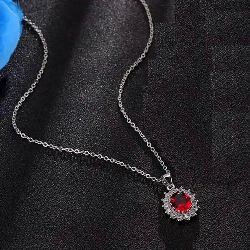 TOFBS Set di Gioielli con Zirconi Cubici per Donna e Ragazze, Collana, Orecchini, Bracciale e Anello (Rosso) - immagine 4