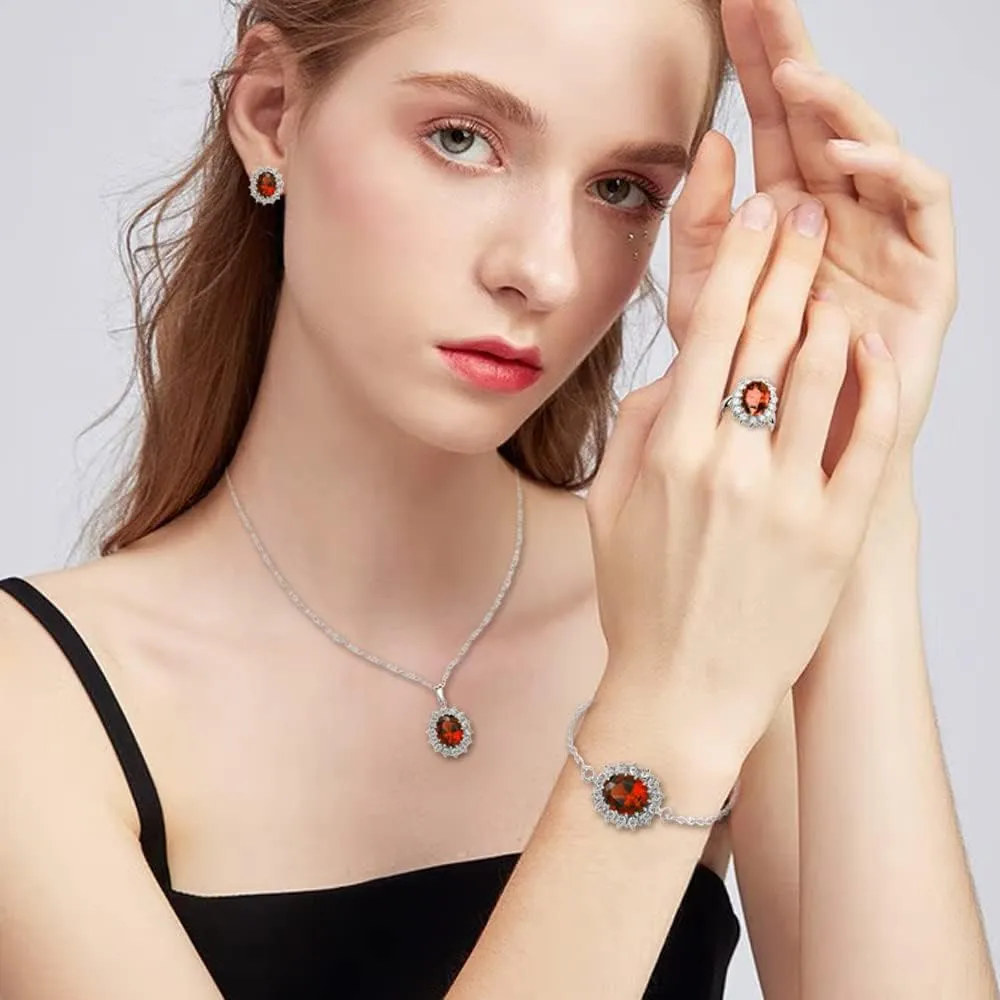 TOFBS Set di Gioielli con Zirconi Cubici per Donna e Ragazze, Collana, Orecchini, Bracciale e Anello (Rosso) - immagine 6