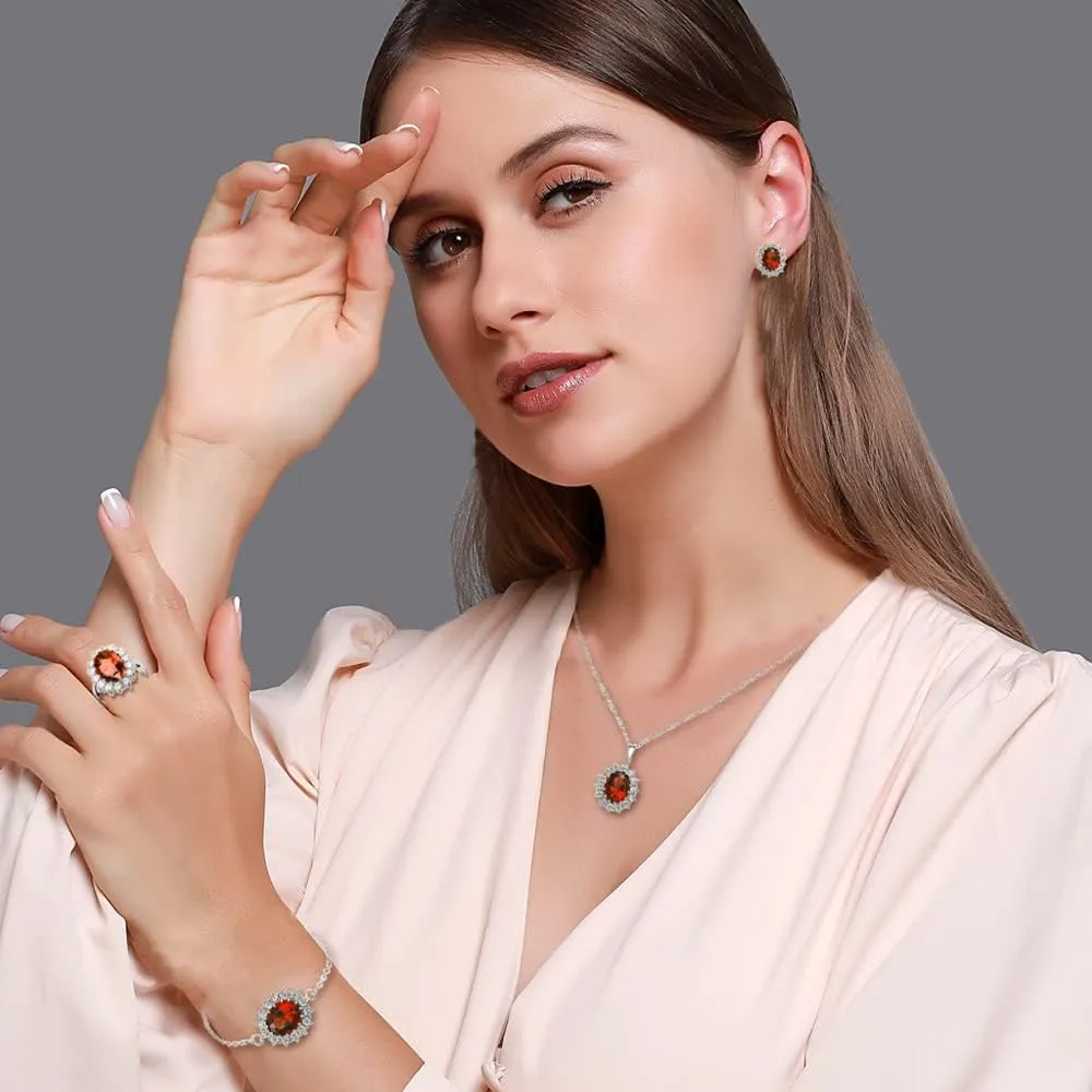 TOFBS Set di Gioielli con Zirconi Cubici per Donna e Ragazze, Collana, Orecchini, Bracciale e Anello (Rosso) - immagine 8