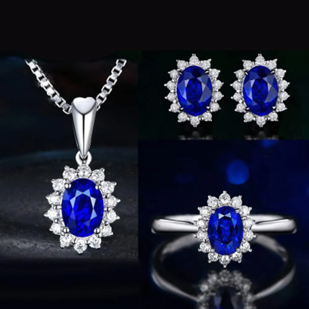 TOFBS Set di Gioielli con Zirconi Cubici per Donna e Ragazze, Collana, Orecchini, Bracciale e Anello, Blu Reale - immagine 2