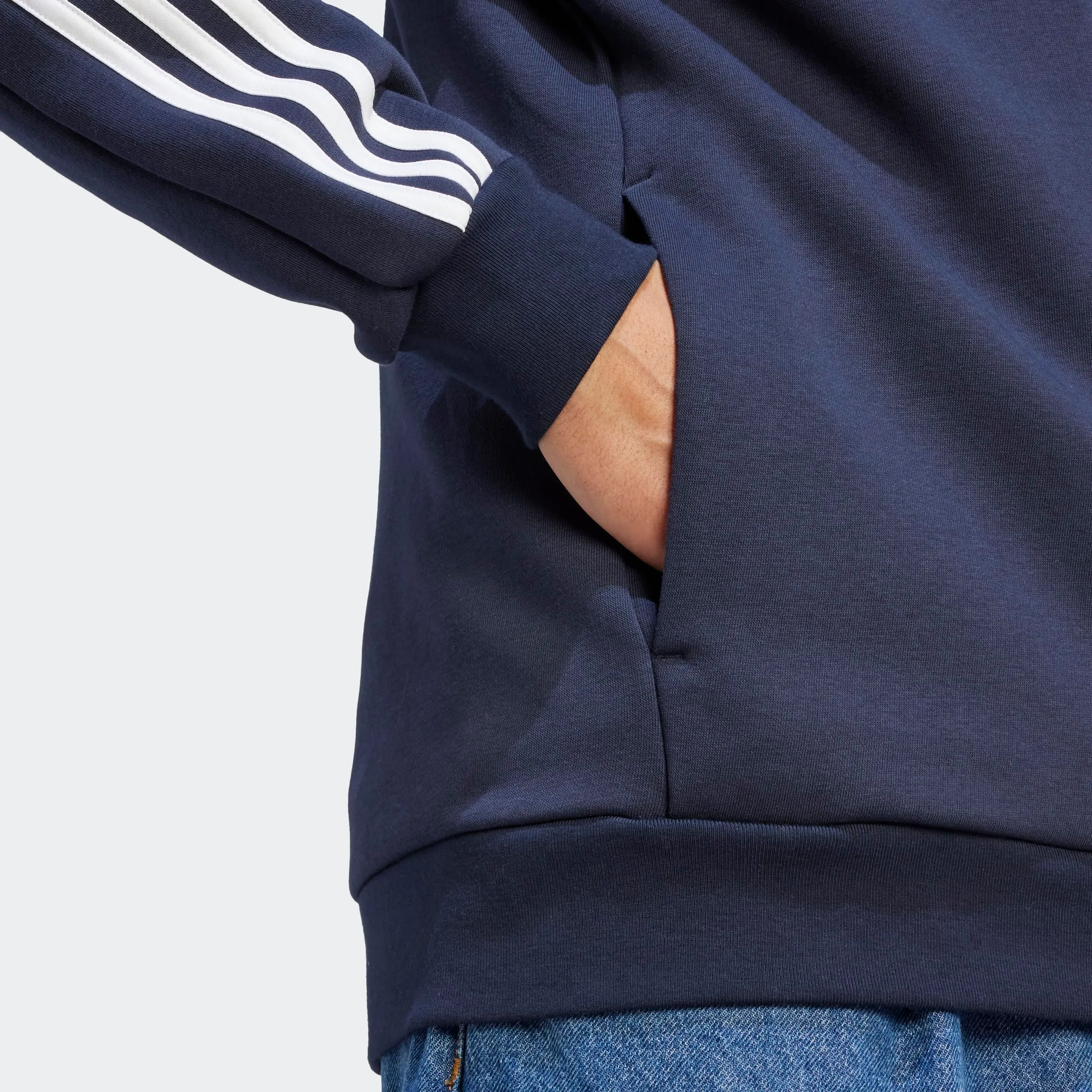 Adidas Essentials Felpa con Cappuccio in Pile con 3 Strisce e Cerniera Intera, Inchiostro, XS - immagine 3