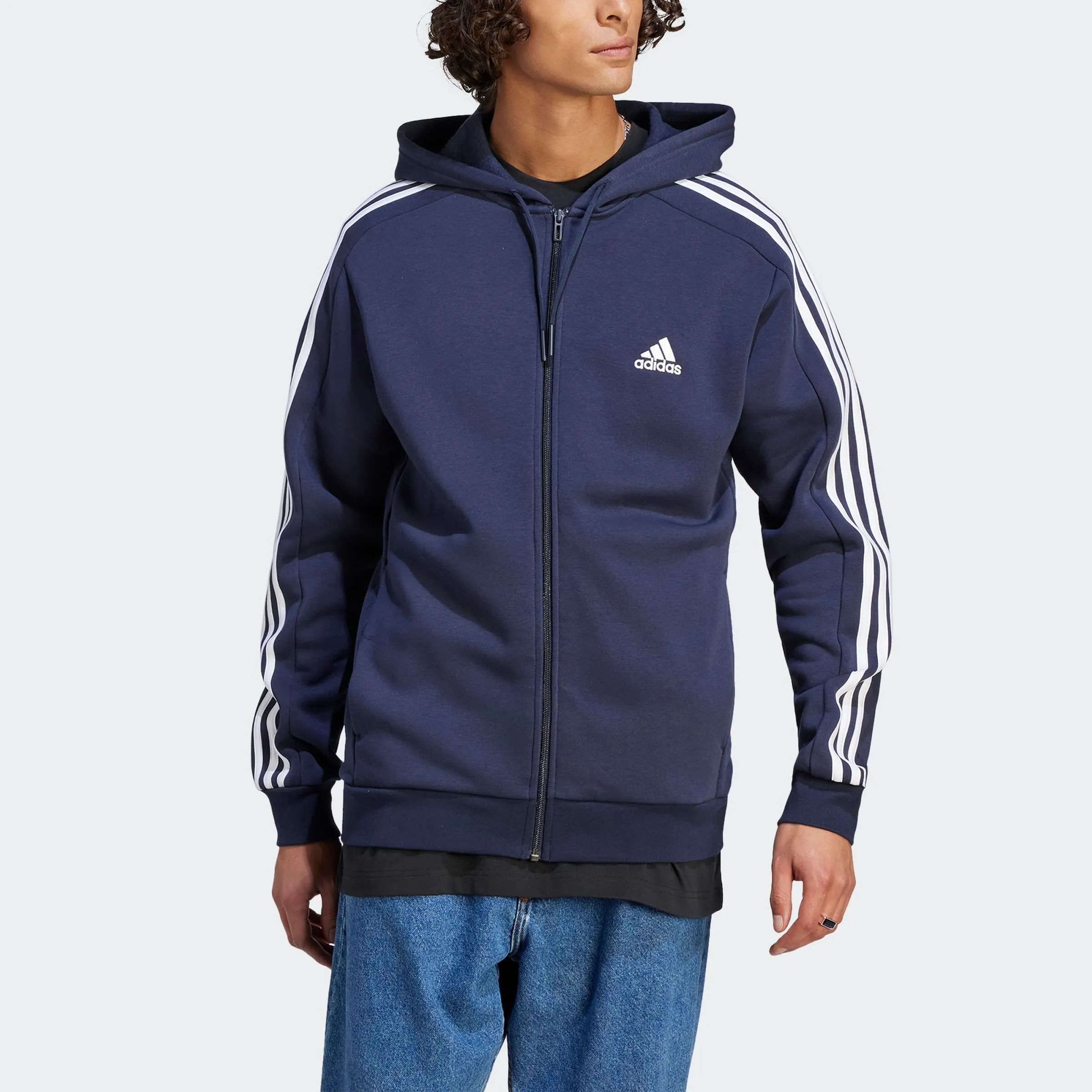 Adidas Essentials Felpa con Cappuccio in Pile con 3 Strisce e Cerniera Intera, Inchiostro, XS - immagine 4