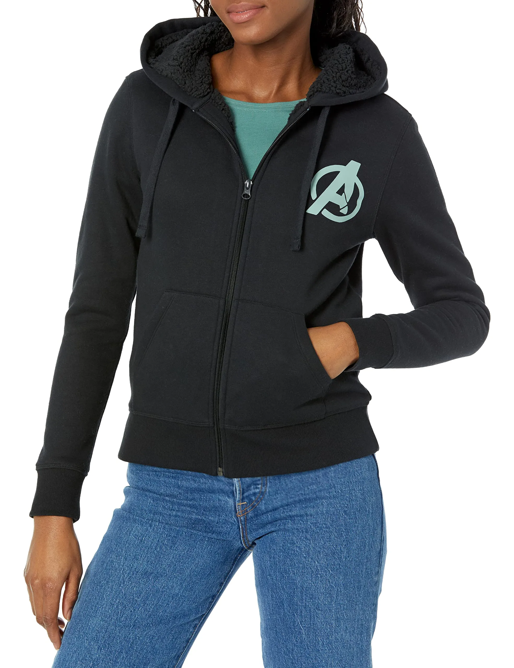 Amazon Essentials Disney Marvel Avengers Logo Full Zip Sherpa Lined Fleece Hoodie Women's, XL - immagine 1