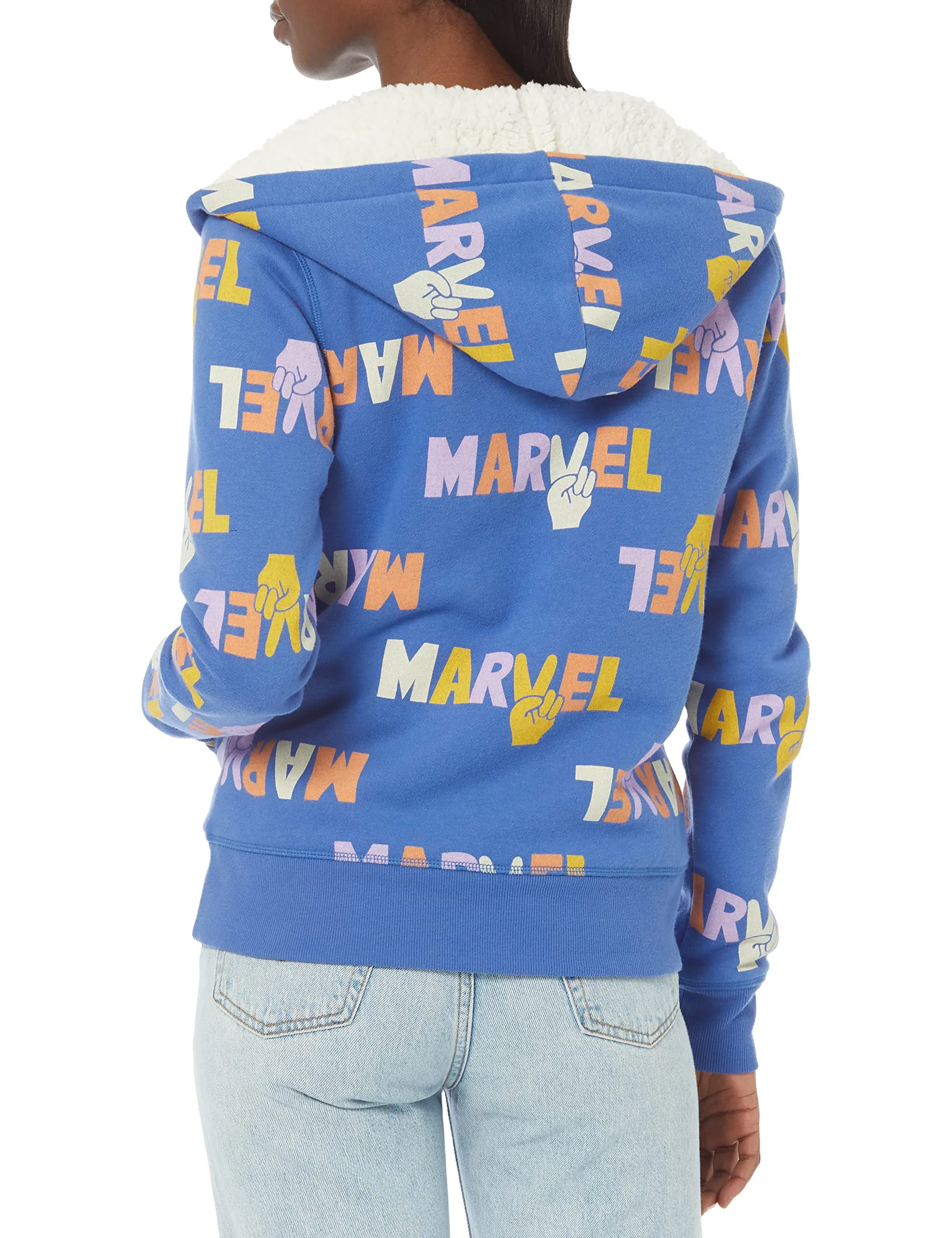 Amazon Essentials Disney Marvel Star Wars Princess Felpa con Cappuccio con Cerniera Intera Foderata in Pile Donna, Marvel Multi Peace, XXL - immagine 2