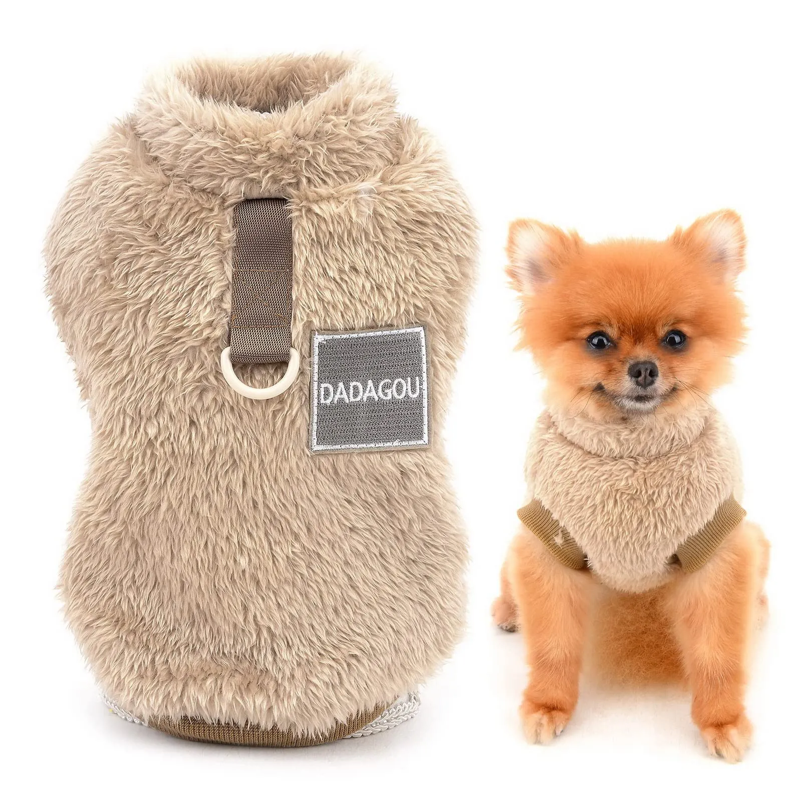 SMALLLEE_LUCKY_STORE Pet Sherpa Fleece Turtleneck Sweater with D-Ring for Small Dogs and Cats, Brown, L - immagine 1