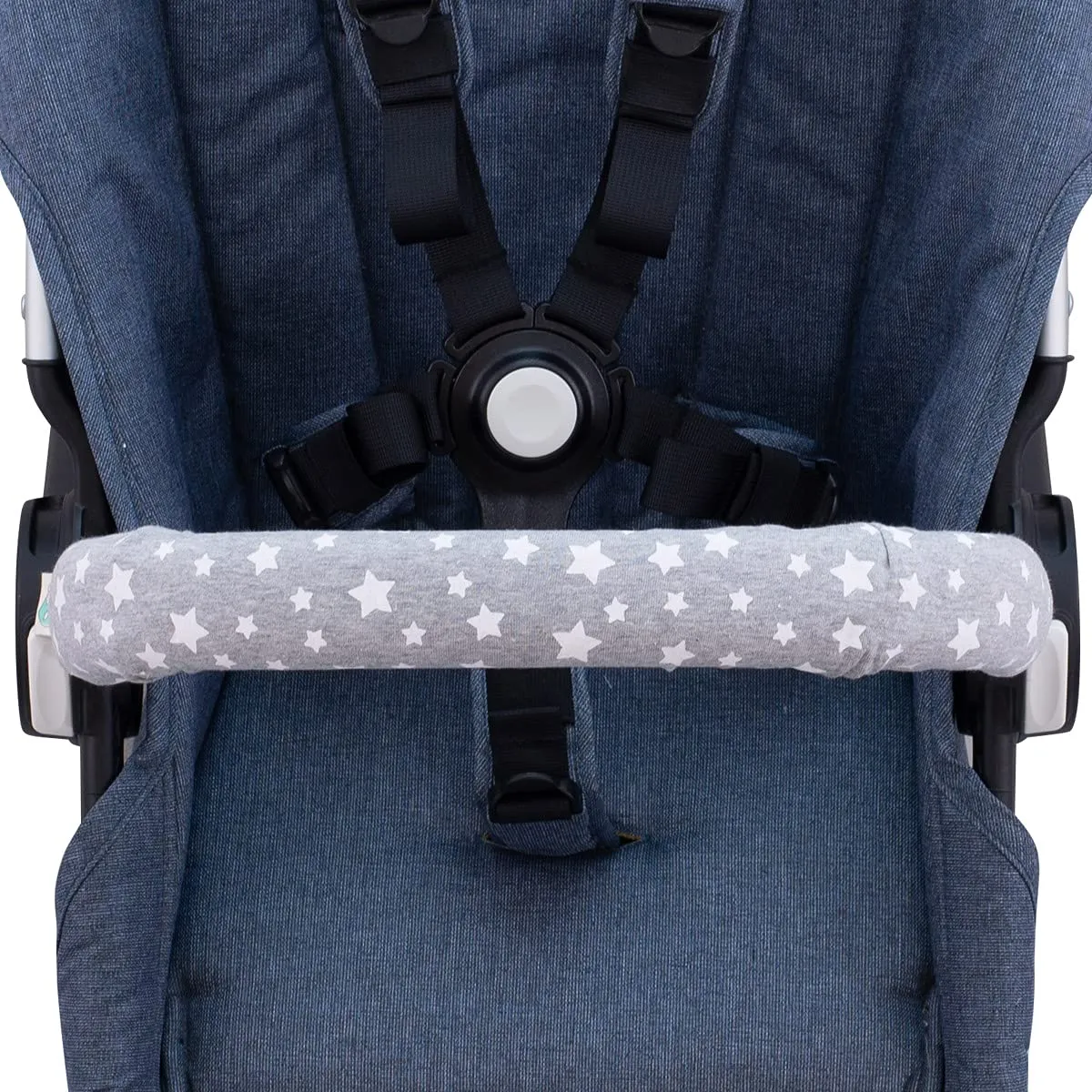 JYOKO Kids Copri Maniglia Passeggino Universale in Cotone, Protezione Barra Antimorso (White Star, Passeggino Singolo) - immagine 2