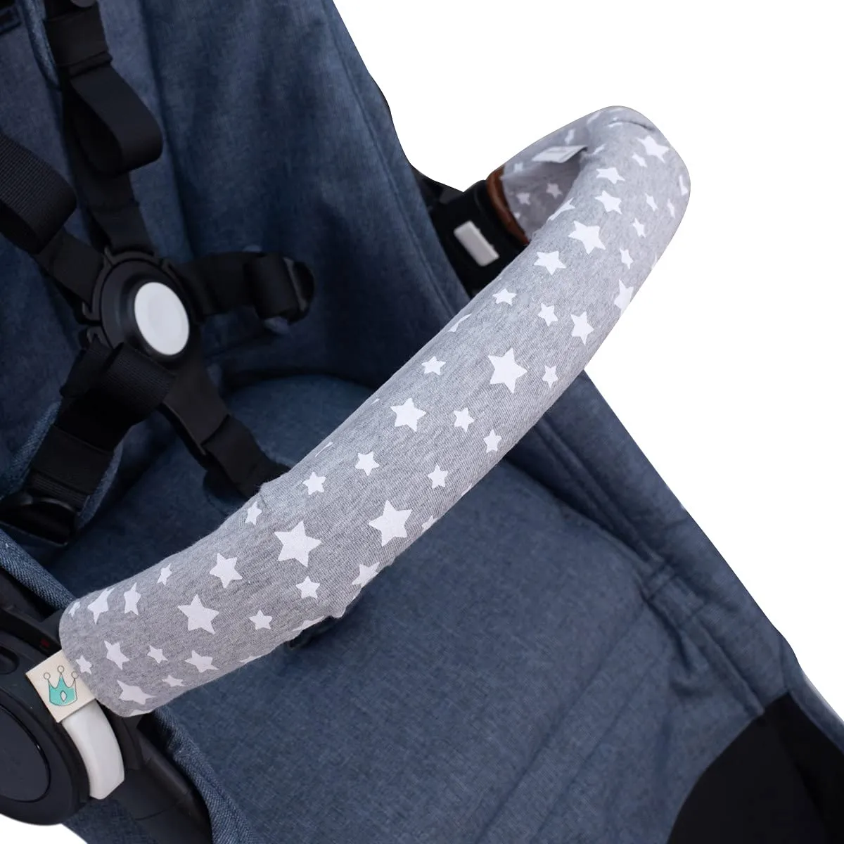 JYOKO Kids Copri Maniglia Passeggino Universale in Cotone, Protezione Barra Antimorso (White Star, Passeggino Singolo) - immagine 3