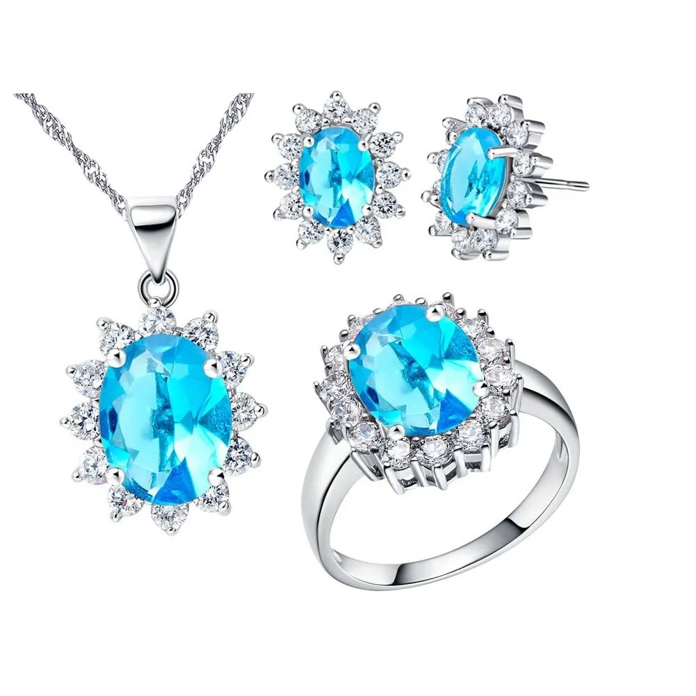 Uloveido Set di gioielli con cristalli di zirconia cubica T466 (Azzurro, 8) - immagine 1