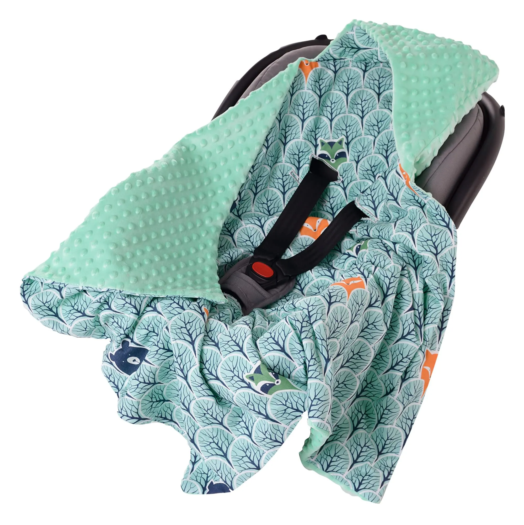 Medi Partners Coperta Neonato Ovetto e Sacco per Passeggino in Cotone e Minky, 85x85cm, Foresta Con Minzer Minky - immagine 1