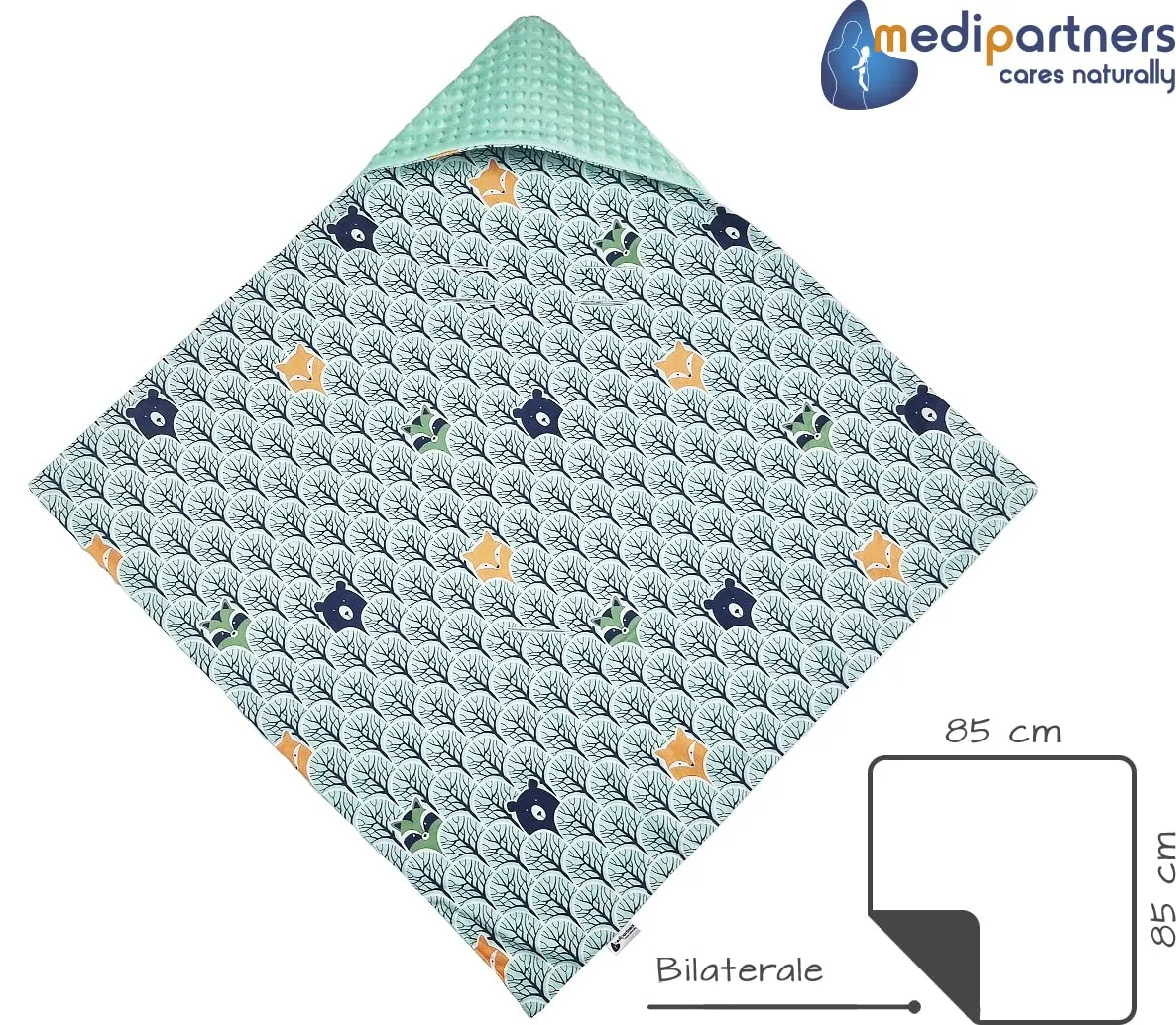 Medi Partners Coperta Neonato Ovetto e Sacco per Passeggino in Cotone e Minky, 85x85cm, Foresta Con Minzer Minky - immagine 3