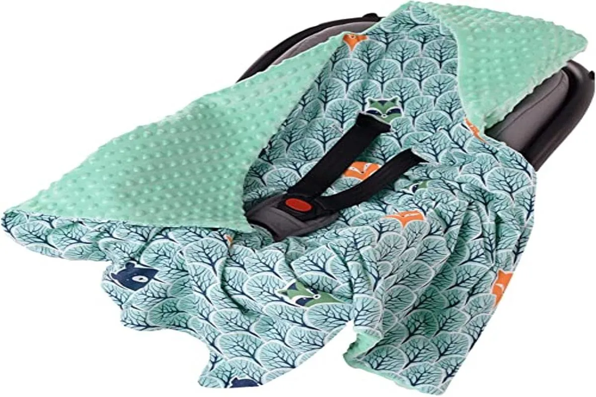 Medi Partners Coperta Neonato Ovetto e Sacco per Passeggino in Cotone e Minky, 85x85cm, Foresta Con Minzer Minky - immagine 4