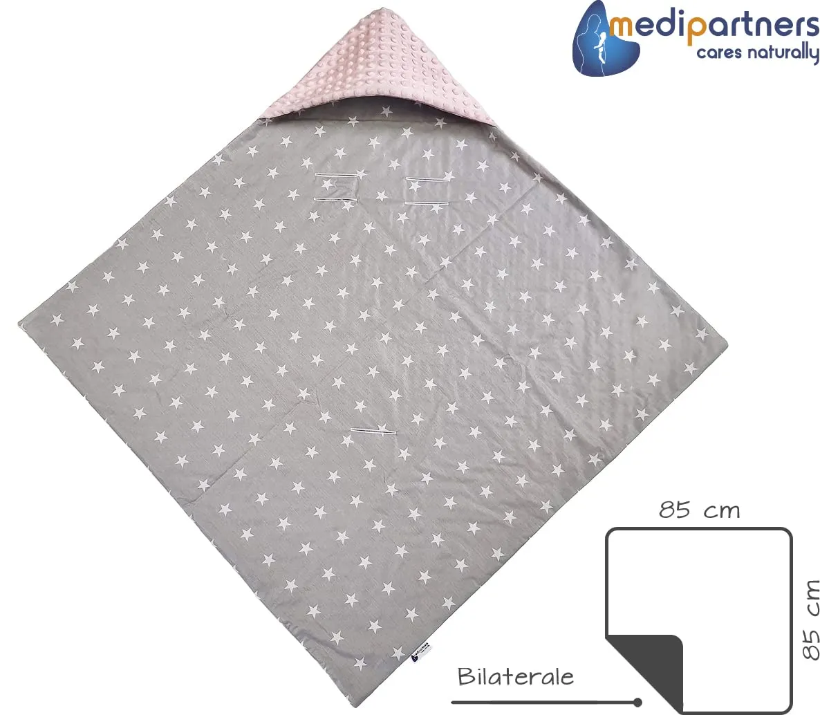 Medi Partners Coperta Neonato per Ovetto e Passeggino 100% Cotone 85x85cm Stelle bianche con rosa chiaro Minky - immagine 4