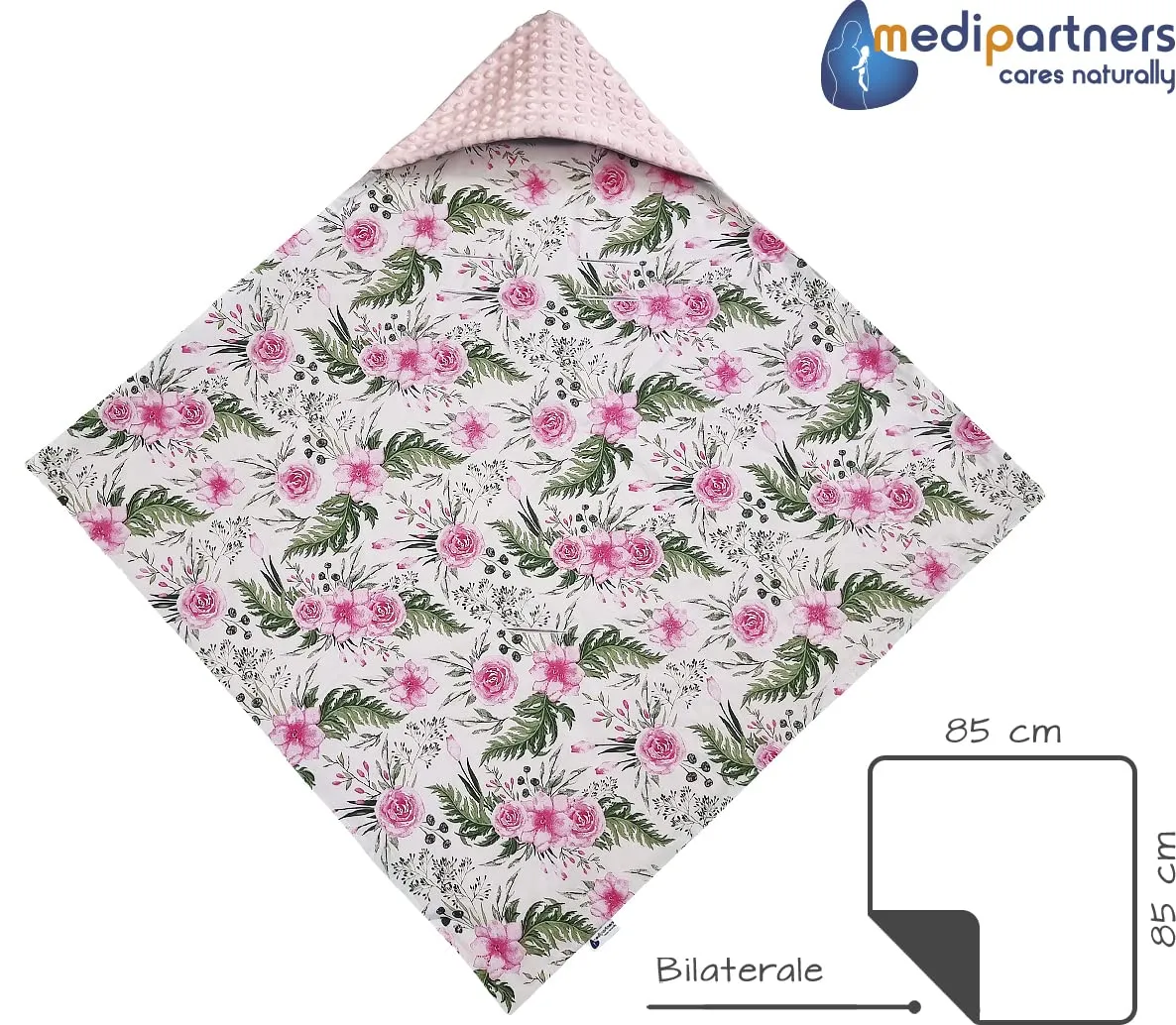 Medi Partners Coperta Neonato Ovetto e Passeggino in Cotone e Minky 85x85cm - Fiore Con Rosa Chiaro - immagine 4