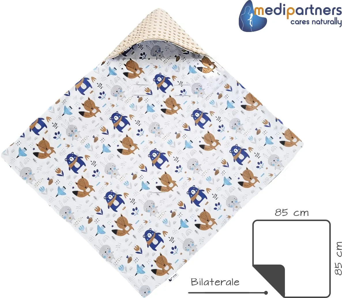 Medi Partners Coperta Neonato Universale 85x85cm in Cotone e Minky - Boho con Beige - immagine 4