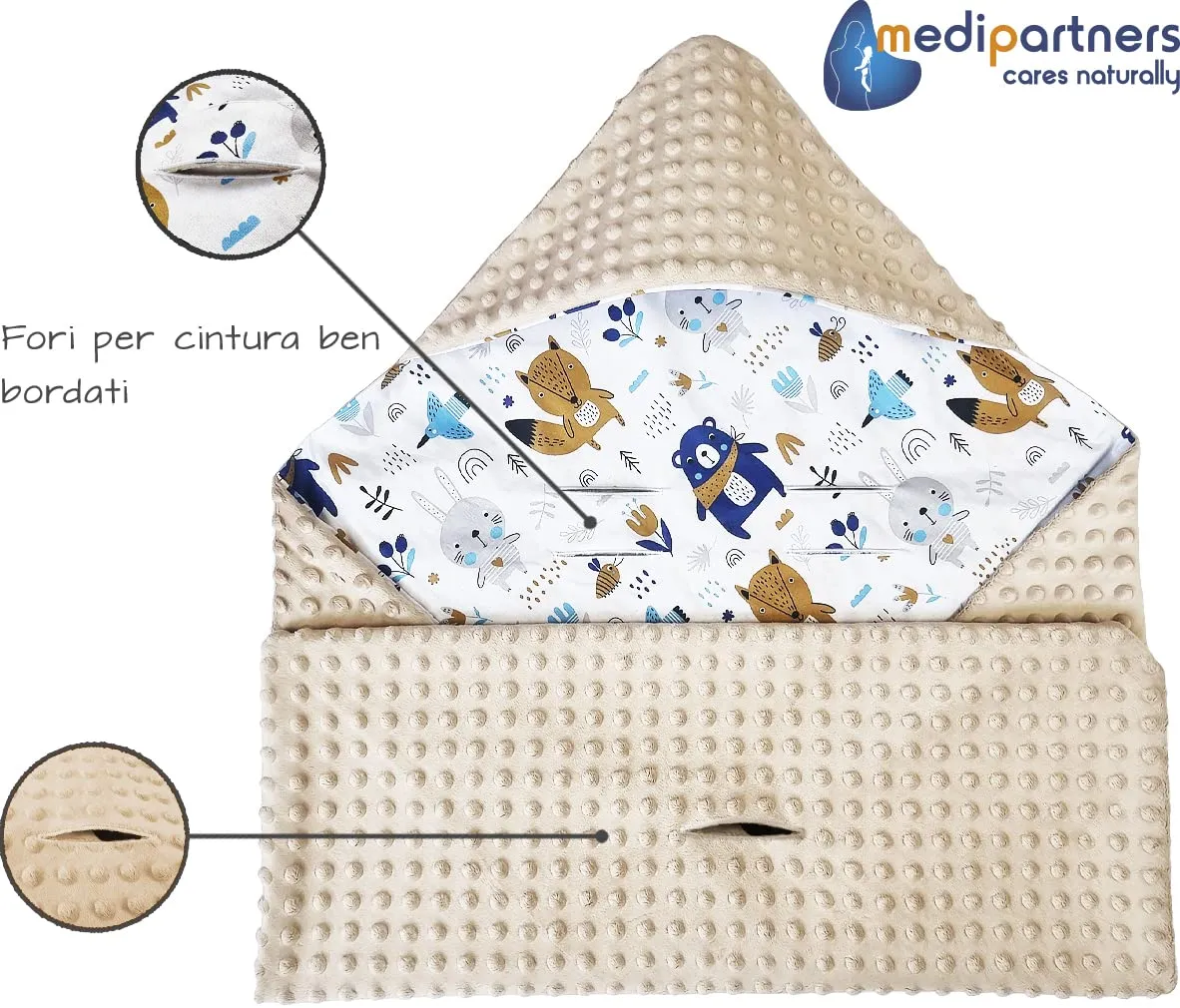 Medi Partners Coperta Neonato Universale 85x85cm in Cotone e Minky - Boho con Beige - immagine 5