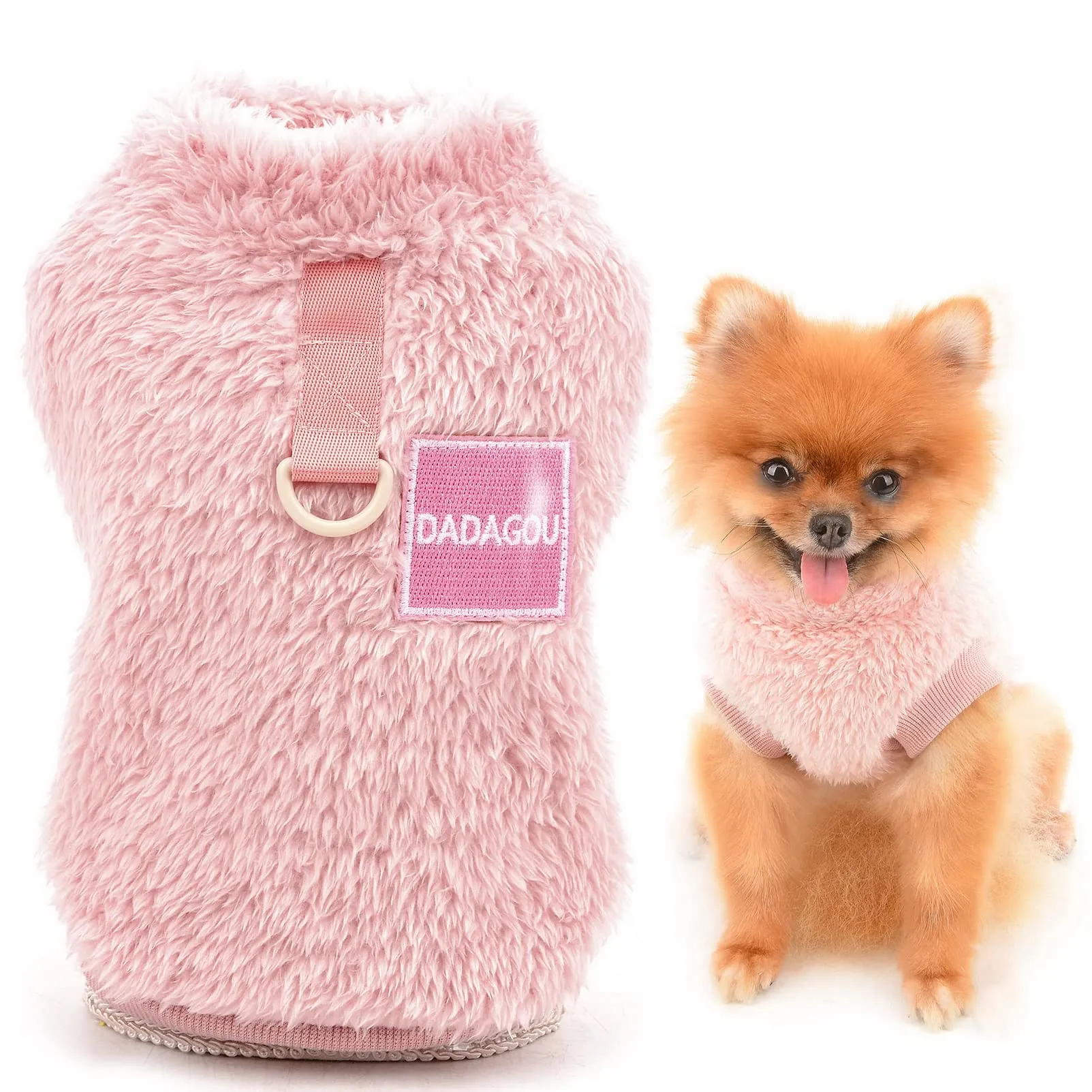 SMALLLEE_LUCKY_STORE Pet Sherpa Maglione in Pile con Dolcevita e Anello a D per Cani di Piccola Taglia e Gatti, Rosa, XXL - immagine 1