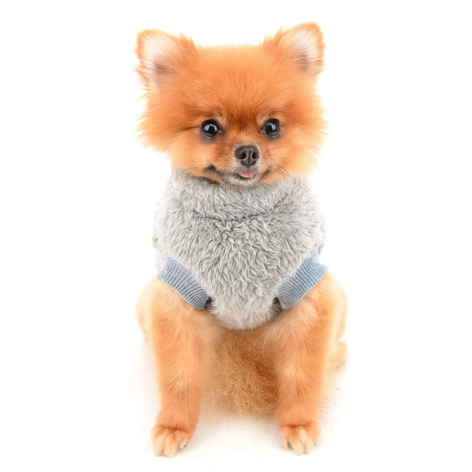 SMALLLEE_LUCKY_STORE Pet Sherpa Maglione in pile con dolcevita e anello a D per cani di piccola taglia e gatti, grigio, L - immagine 3