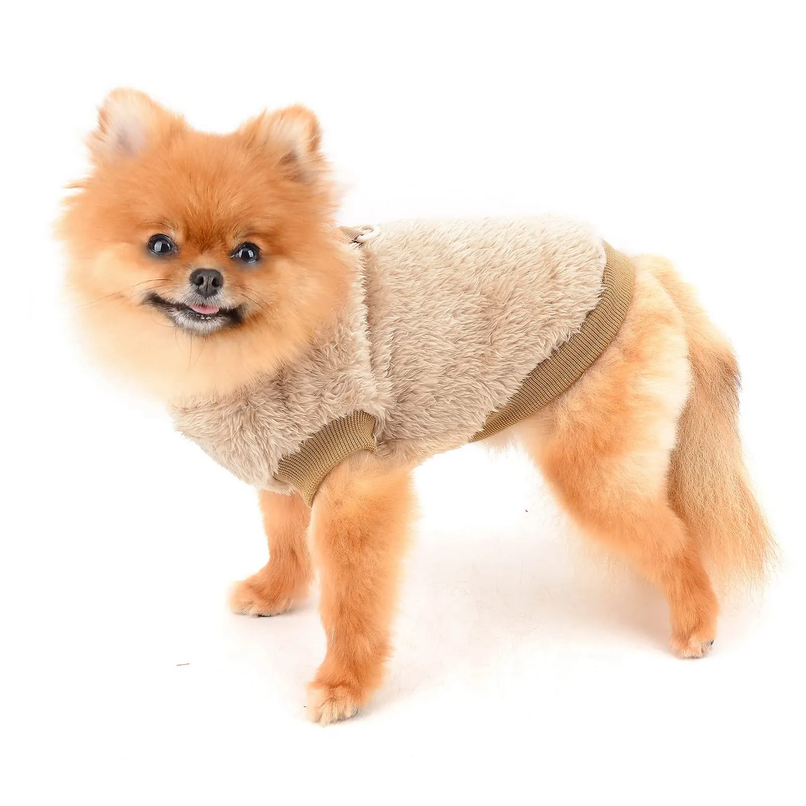 SMALLLEE_LUCKY_STORE Pet Sherpa Fleece Turtleneck Sweater with D-Ring for Small Dogs and Cats, Brown, M - immagine 2