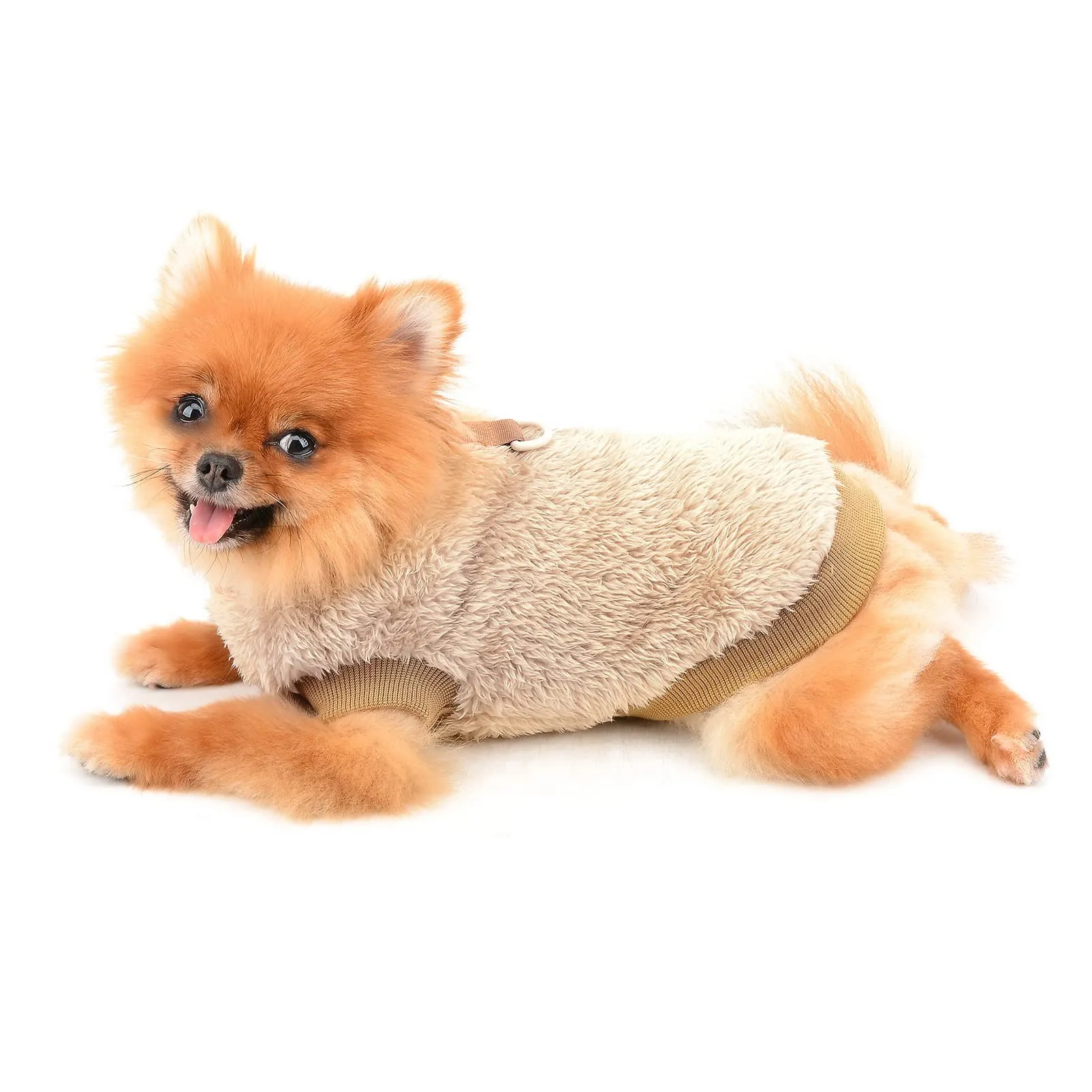 SMALLLEE_LUCKY_STORE Pet Sherpa Fleece Turtleneck Sweater with D-Ring for Small Dogs and Cats, Brown, M - immagine 4