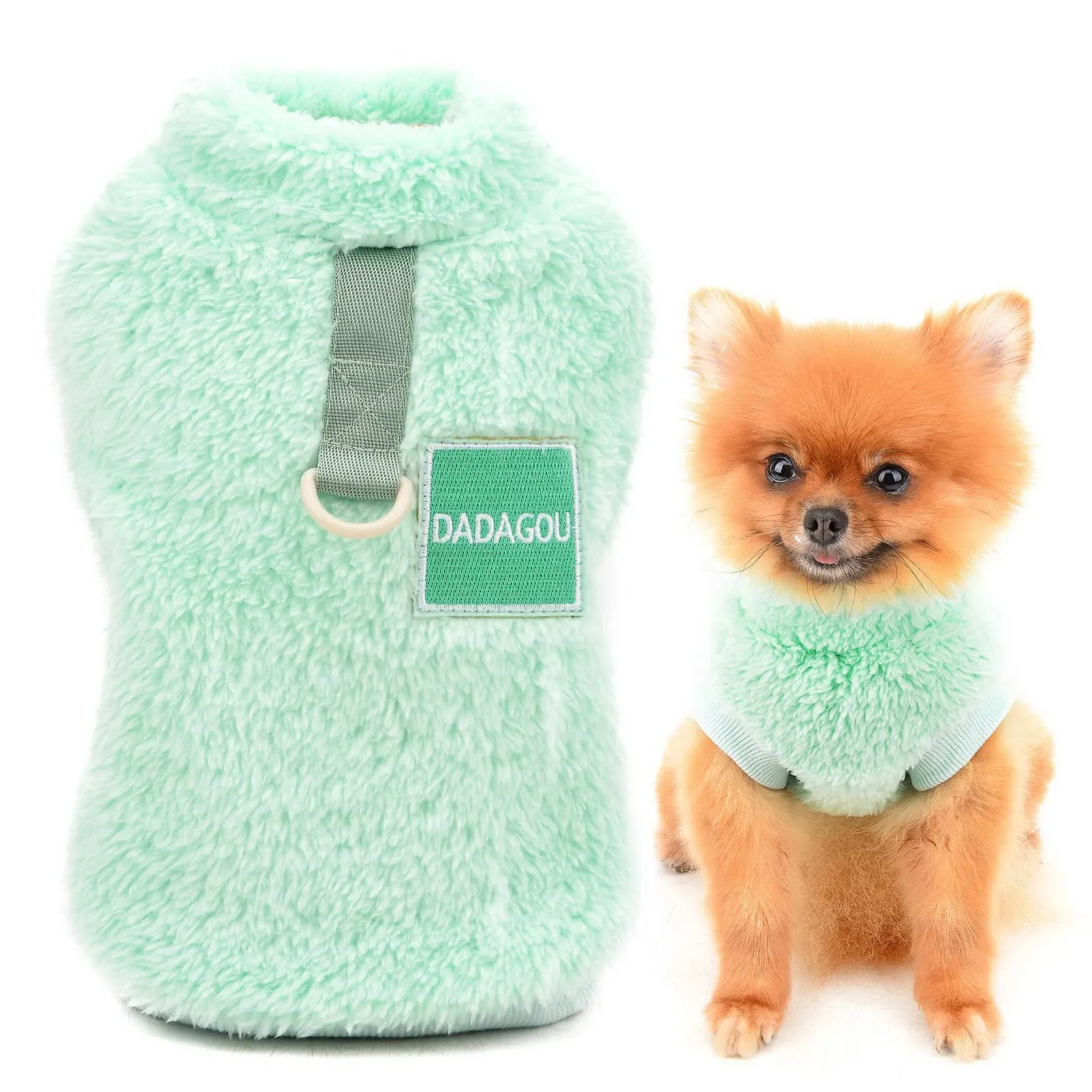 SMALLLEE_LUCKY_STORE Pet Sherpa Fleece Turtleneck Sweater with D-Ring for Small Dogs and Cats, Green, S - immagine 1