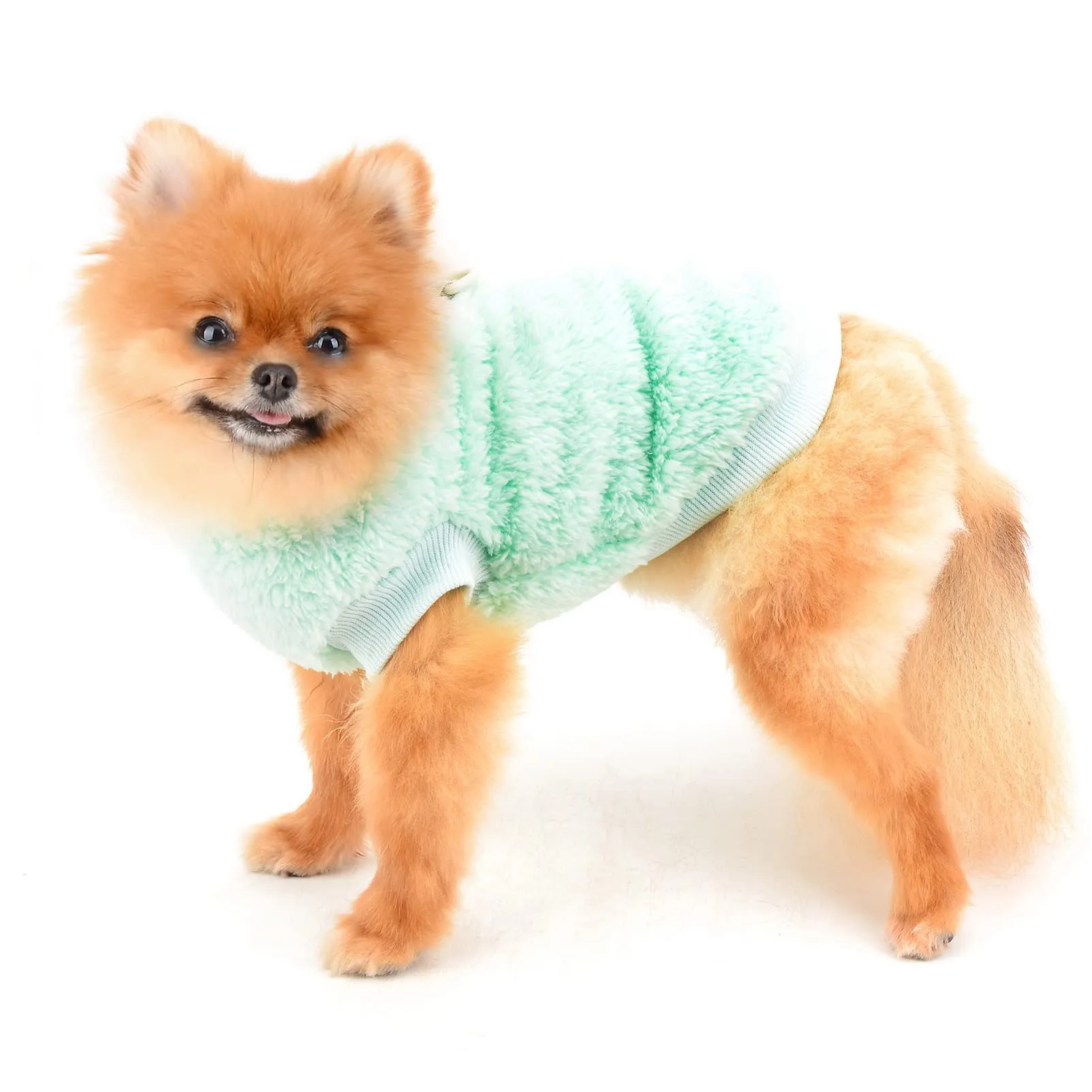 SMALLLEE_LUCKY_STORE Pet Sherpa Turtleneck Fleece Sweater with D-Ring for Small Dogs and Cats, Green, XL - immagine 2
