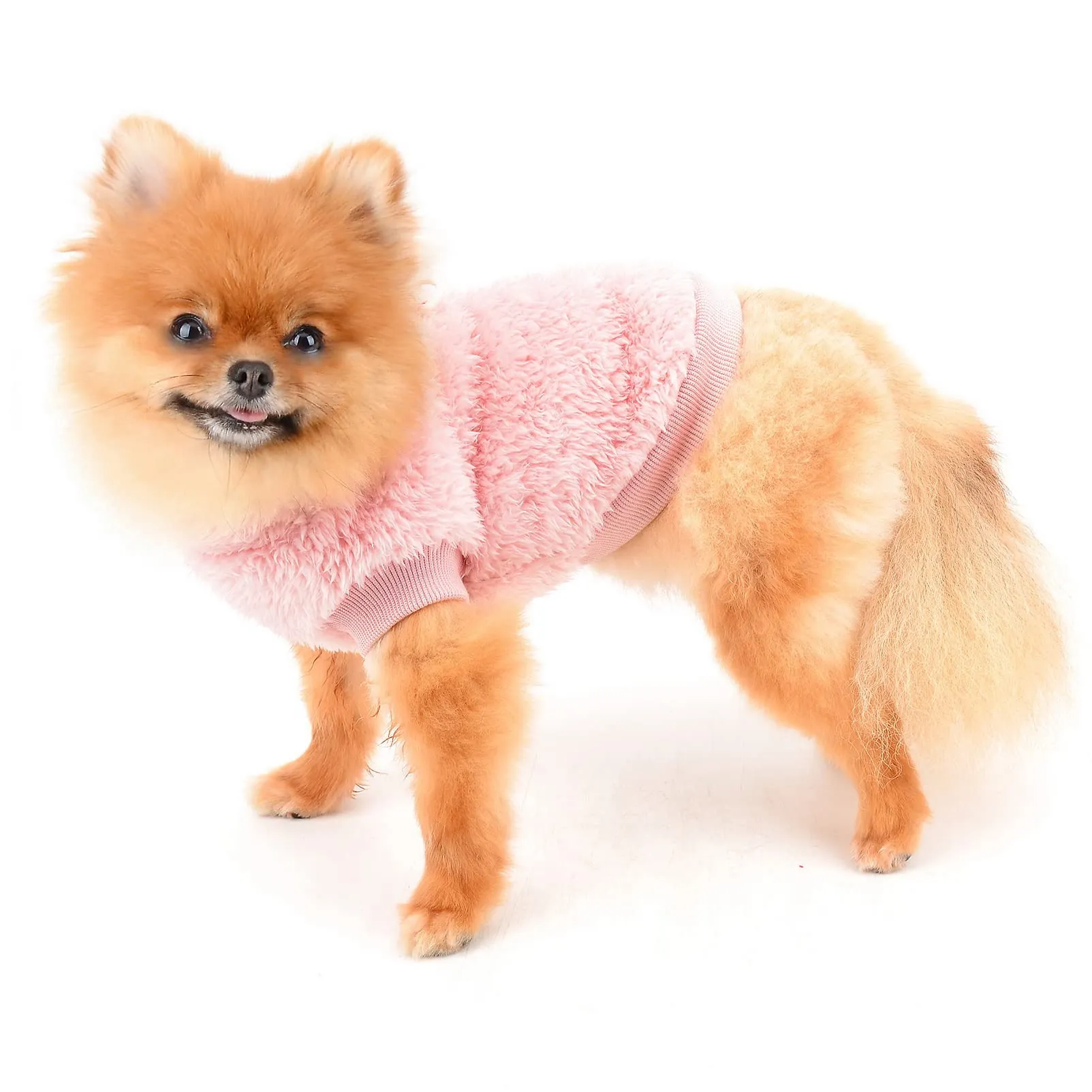 SMALLLEE_LUCKY_STORE Maglione in pile Sherpa con dolcevita e anello a D per cani di piccola taglia e gatti, rosa, XL - immagine 2