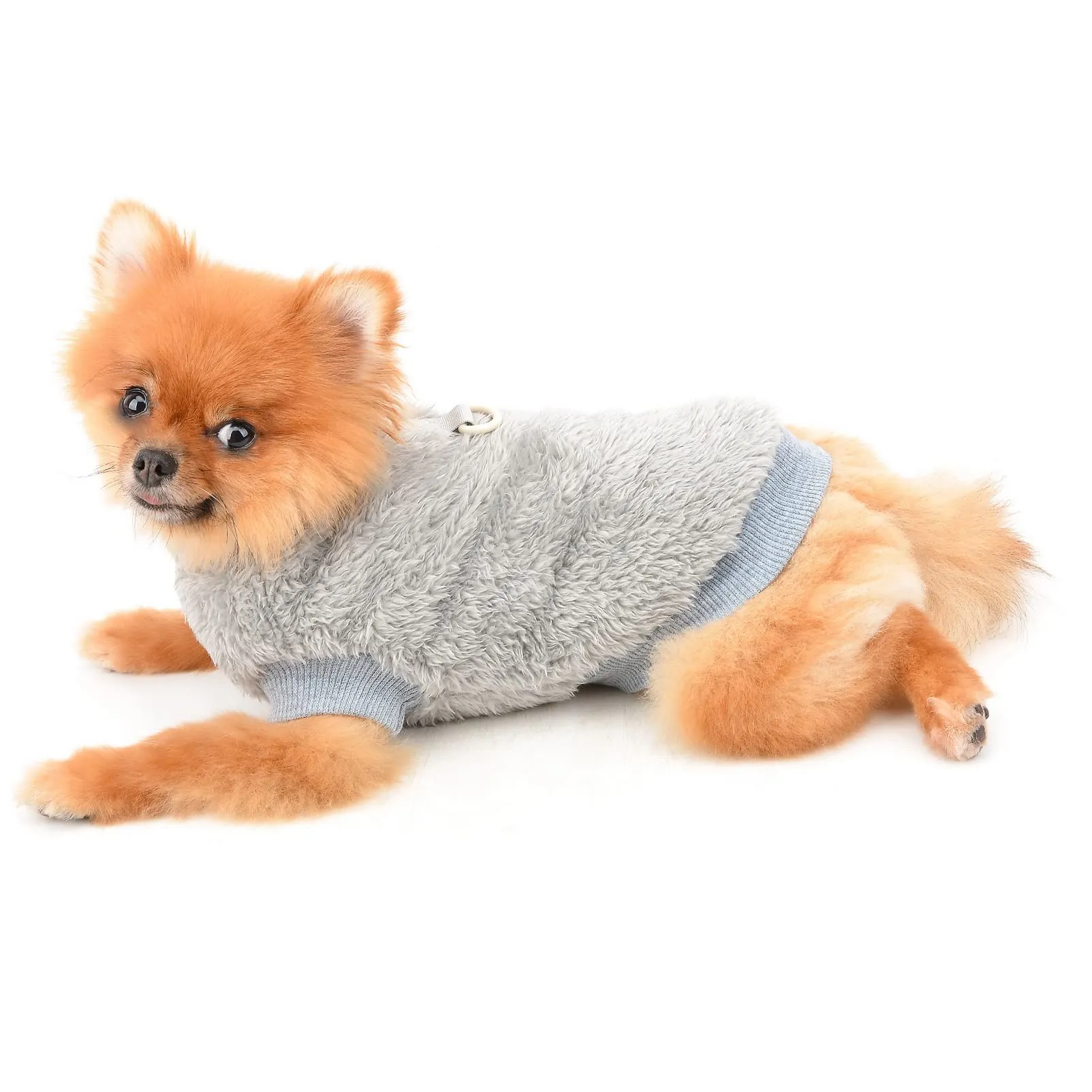 SMALLLEE_LUCKY_STORE Pet Sherpa Fleece Turtleneck Sweater with D-Ring for Small Dogs and Cats, Grey, M - immagine 4