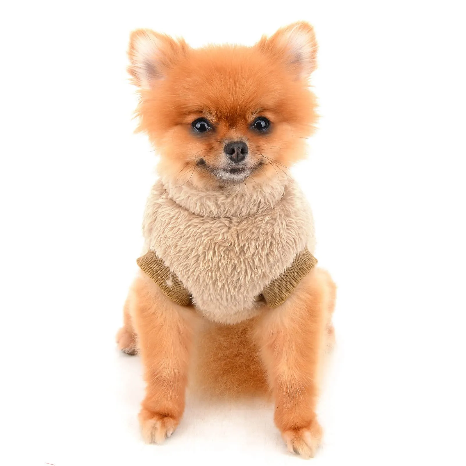 SMALLLEE_LUCKY_STORE Pet Sherpa Fleece Turtleneck Sweater with D-Ring for Small Dogs and Cats, Brown, XL - immagine 3