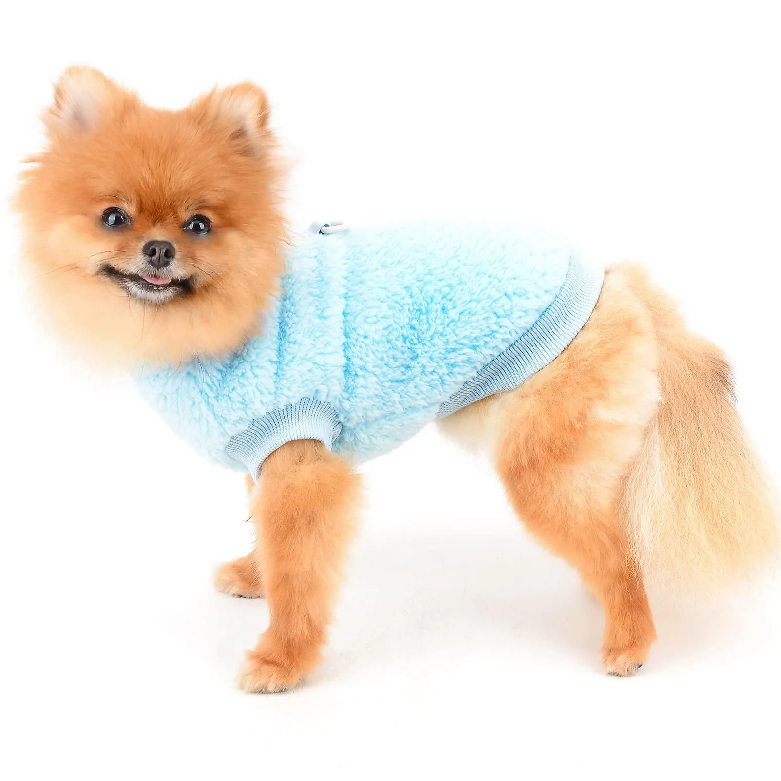SMALLLEE_LUCKY_STORE Pet Sherpa Fleece Turtleneck Sweater with D-Ring for Small Dogs and Cats, Blue, XXL - immagine 2