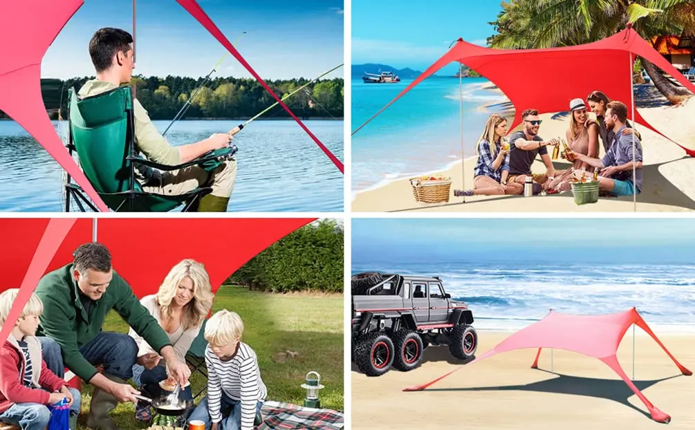 CUUPO Tenda da Spiaggia con Protezione UV UPF50+, 2 Pali, Rosso - immagine 7