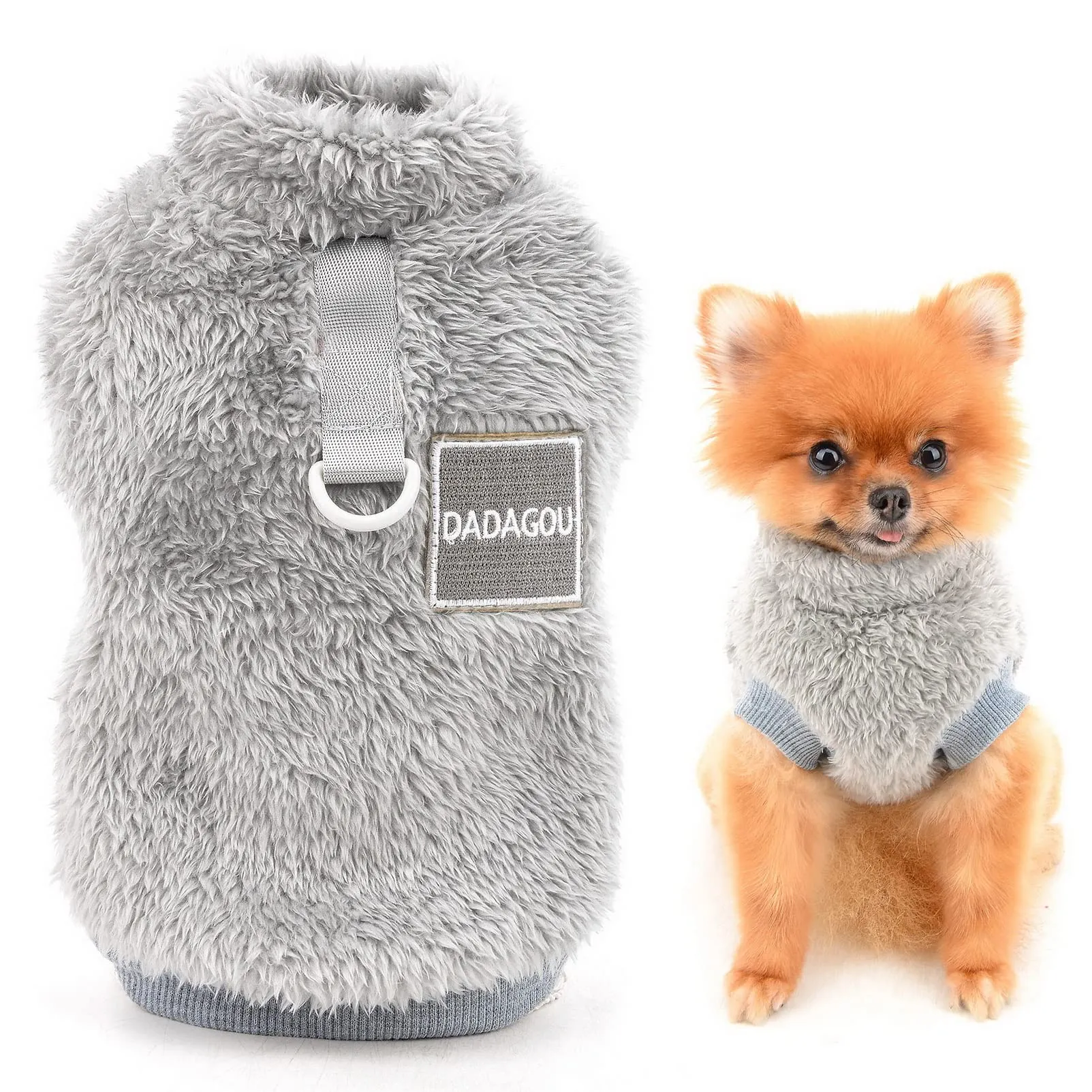 SMALLLEE_LUCKY_STORE Pet Sherpa Fleece Turtleneck Sweater with D-Ring for Small Dogs and Cats, Grey, XXL - immagine 1