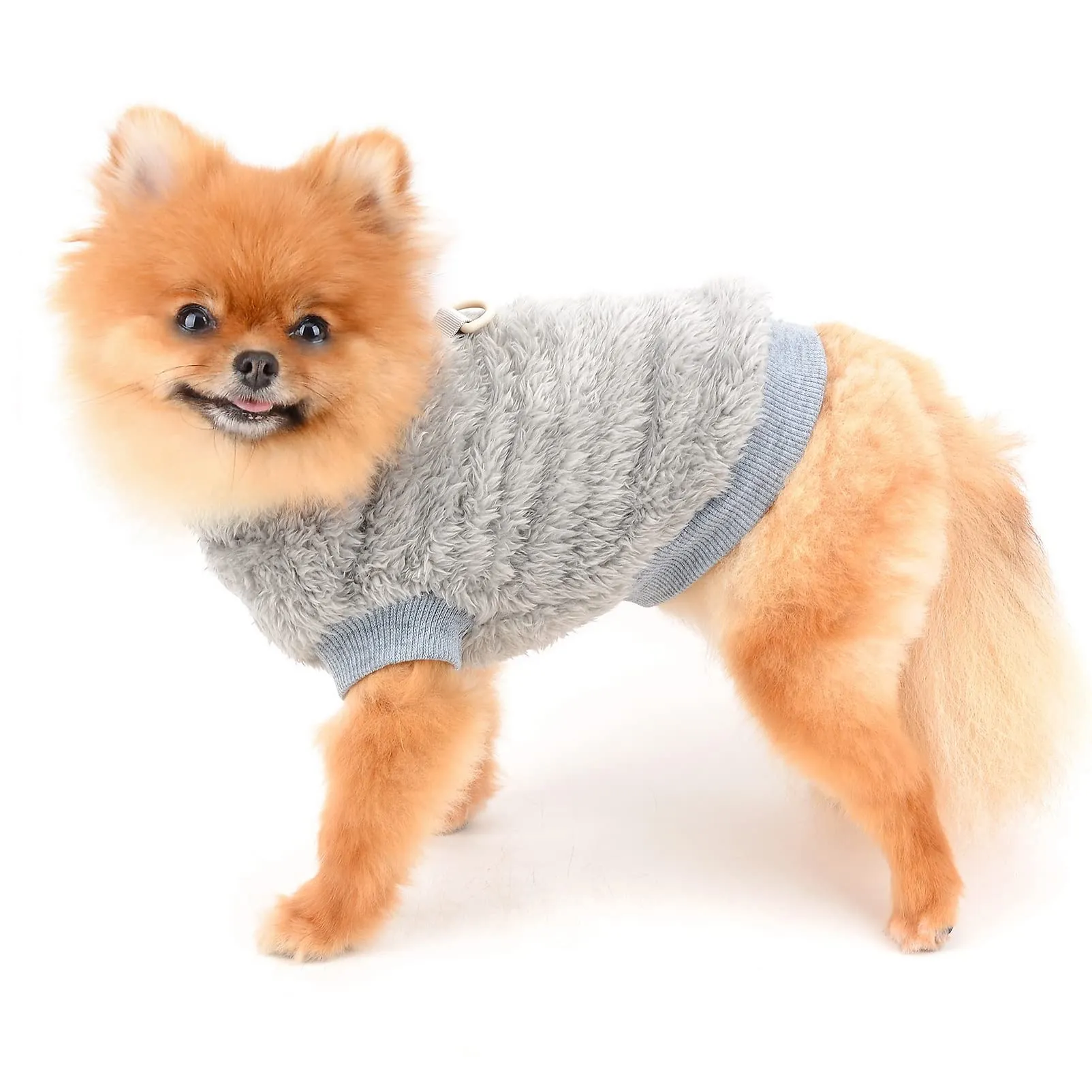 SMALLLEE_LUCKY_STORE Pet Sherpa Fleece Turtleneck Sweater with D-Ring for Small Dogs and Cats, Grey, XXL - immagine 2