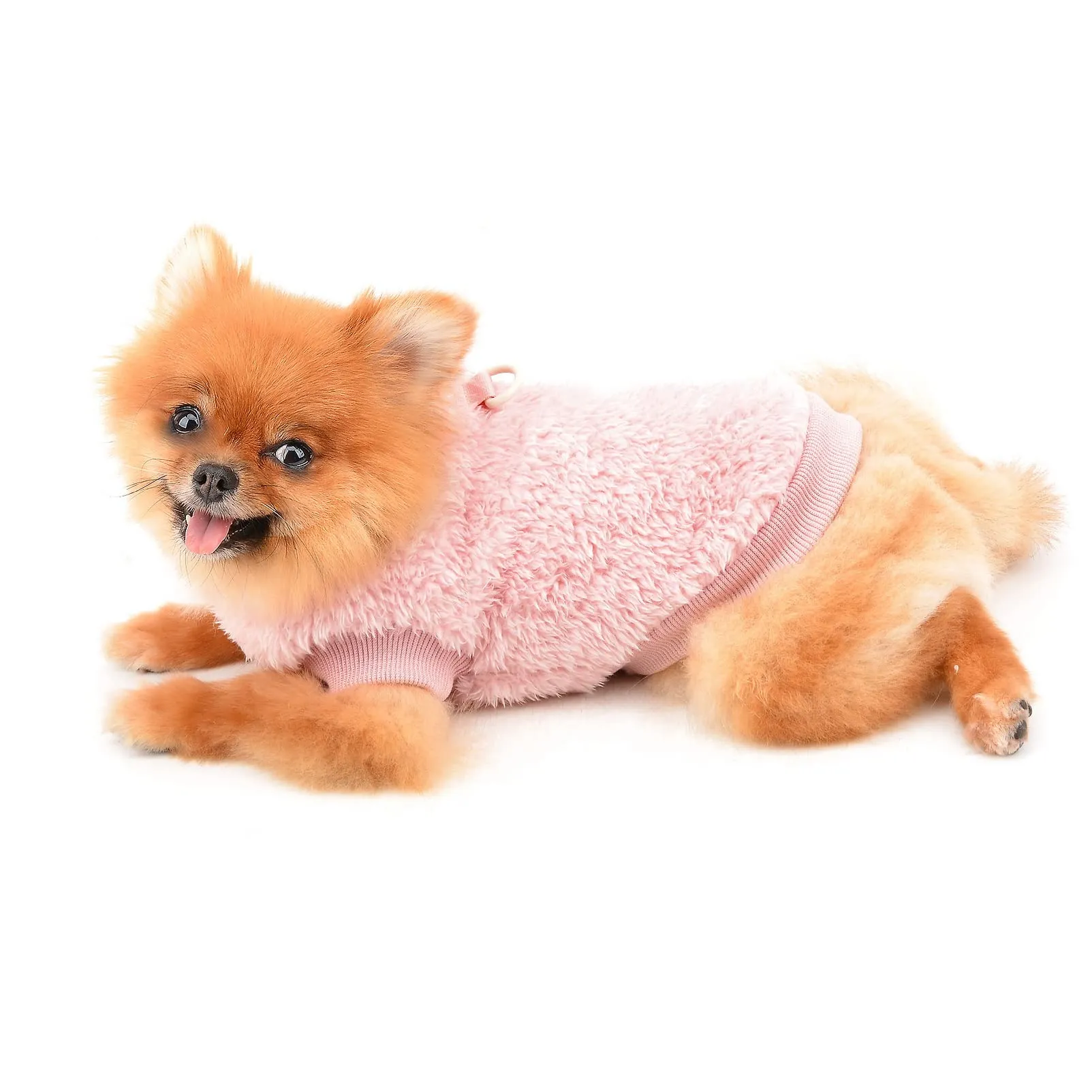 SMALLLEE_LUCKY_STORE Pet Sherpa Fleece Turtleneck Sweater with D-Ring for Small Dogs and Cats, Pink, S - immagine 4