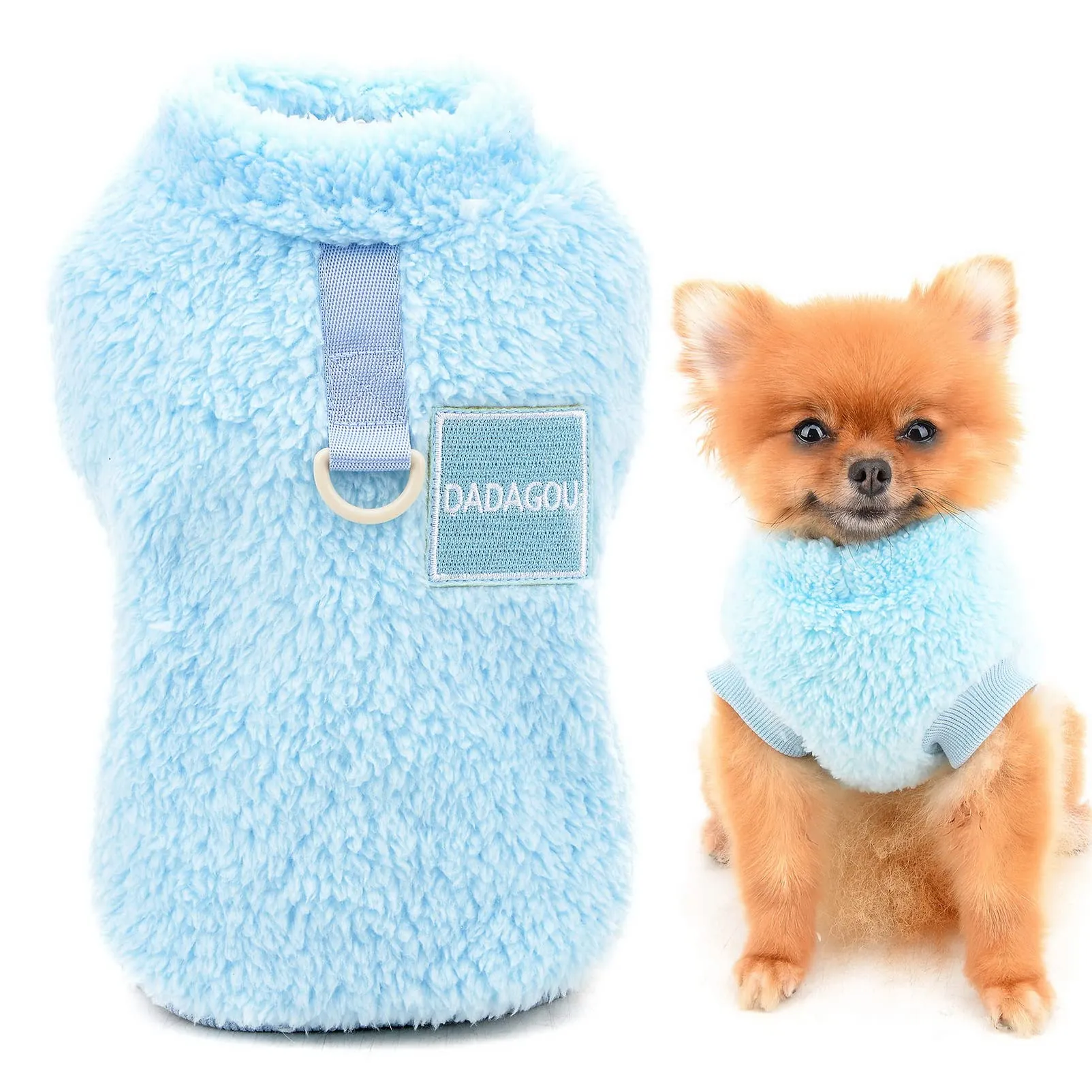 SMALLLEE_LUCKY_STORE Pet Sherpa Turtleneck Fleece Sweater with D-Ring for Small Dogs and Cats, Blue, L - immagine 1